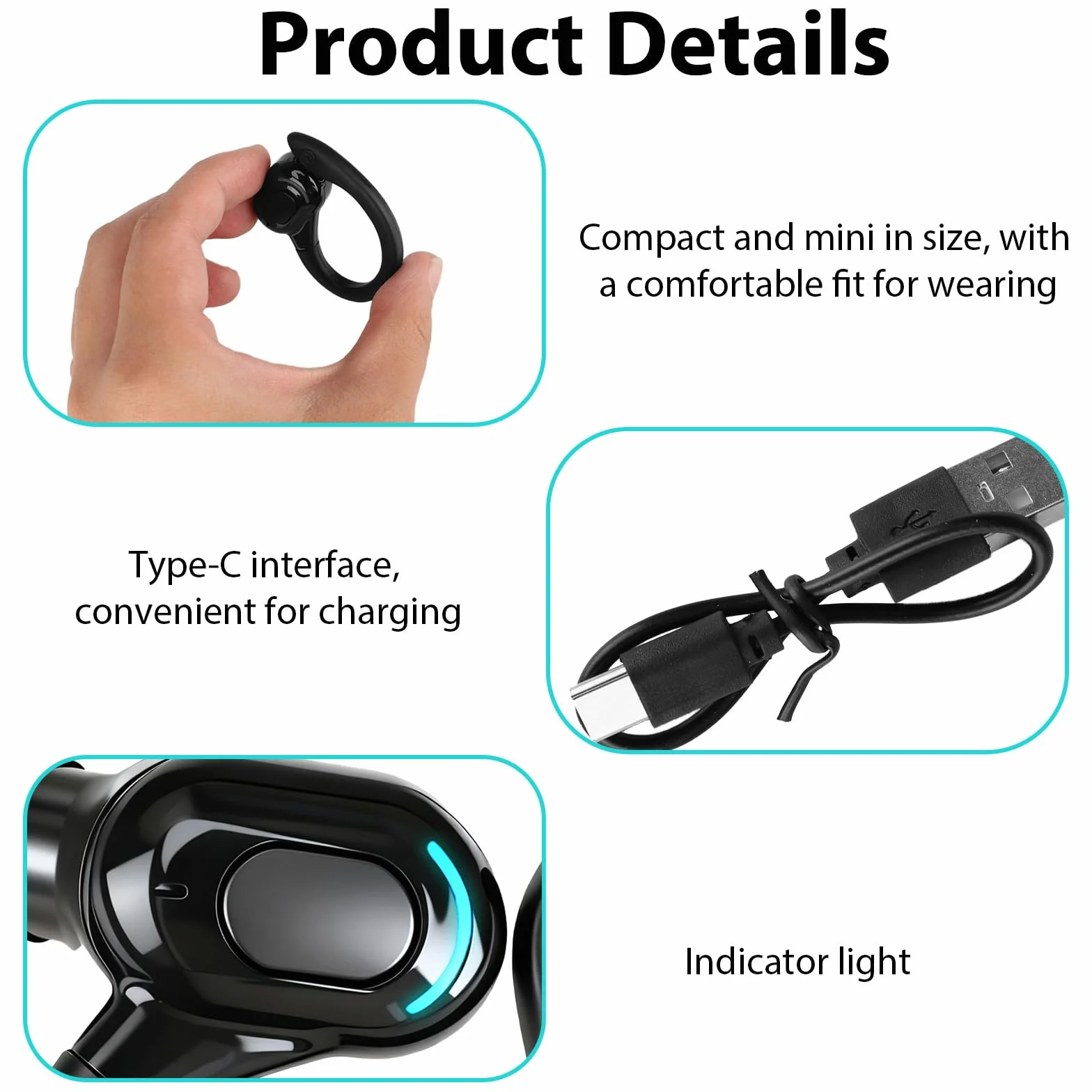 Oreillette Bluetooth sans Fil V5.2, Écouteur Mono Tour d'oreille 360° avec Micro Intégré, Main Libre Bluetooth 20h de Lecture pour iPhone Android PC Bureau Conduite Affaires Sport