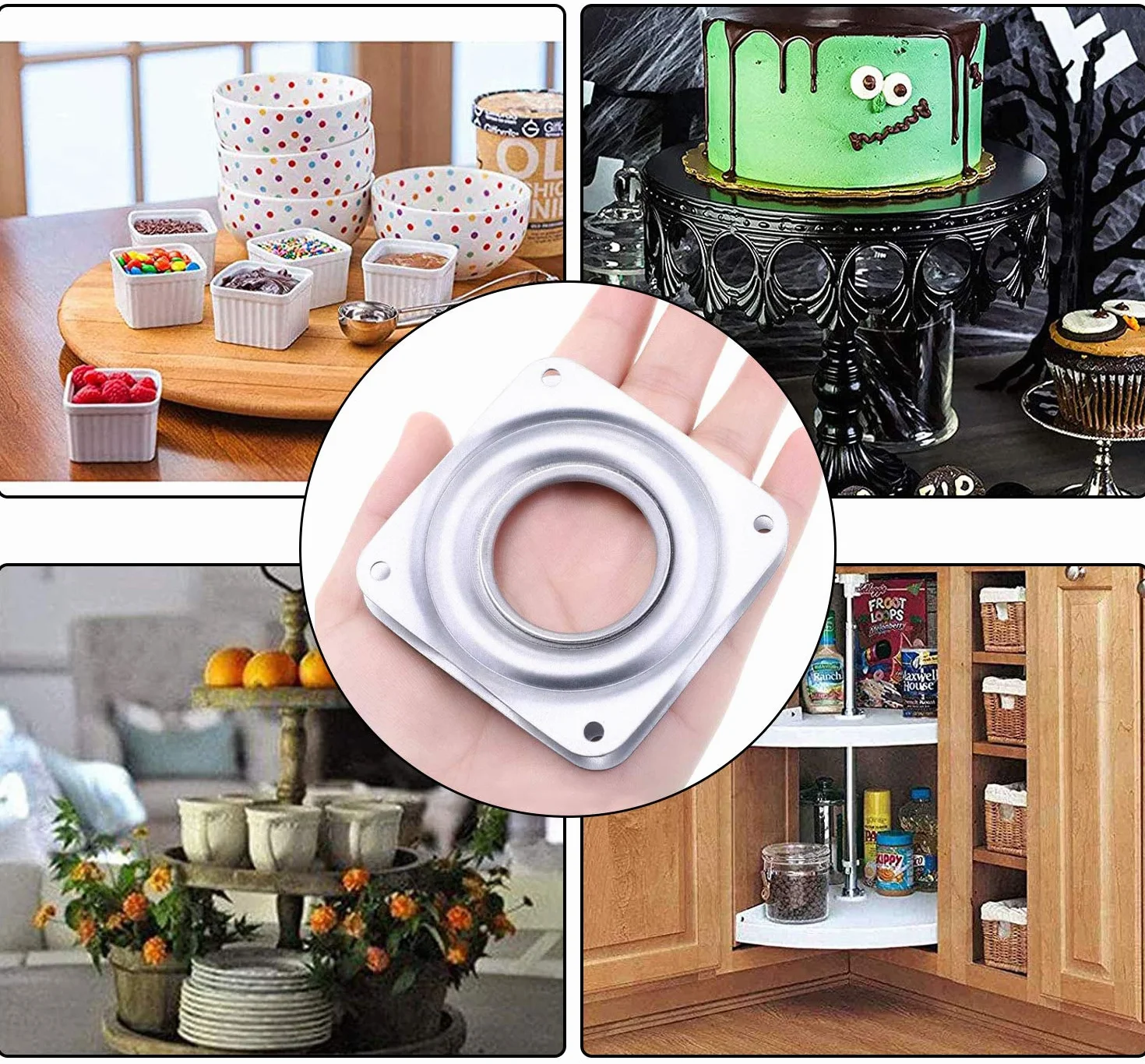 Lazy Susan Plateau Tournant 4 Pouces Plaque pivotante Plate-Forme Tournante Roulement Rotatif 360 degrés Carré avec des Roulements à Billes en Acier pour Armoires de Cuisine Comptoir Pantry