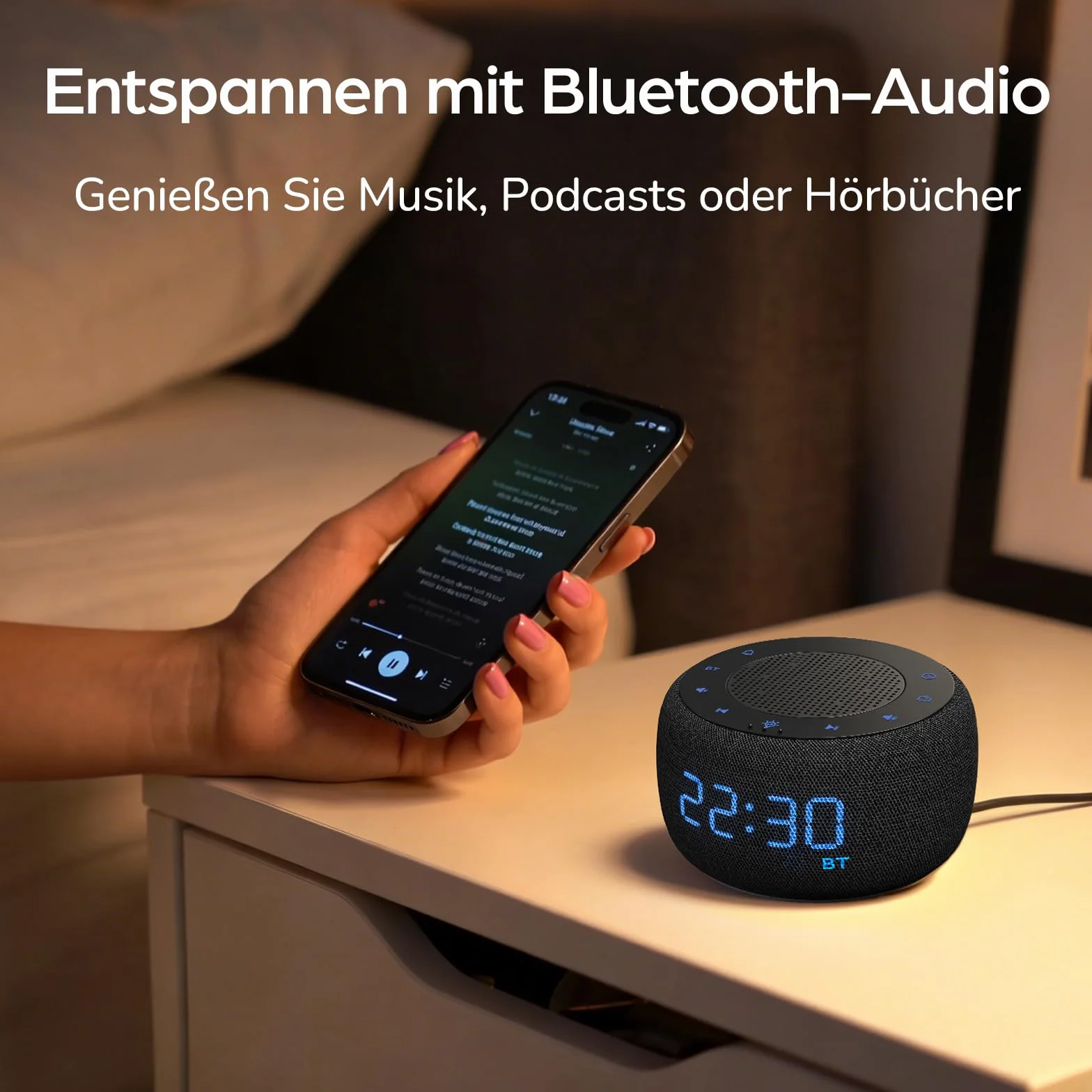 DOUMOSH Réveil Radio avec Bluetooth, réveil numérique avec variateur d'intensité 0-100%, veilleuse colorée, réveil avec Haut-Parleur Bluetooth pour la Chambre à Coucher - Gris Espace