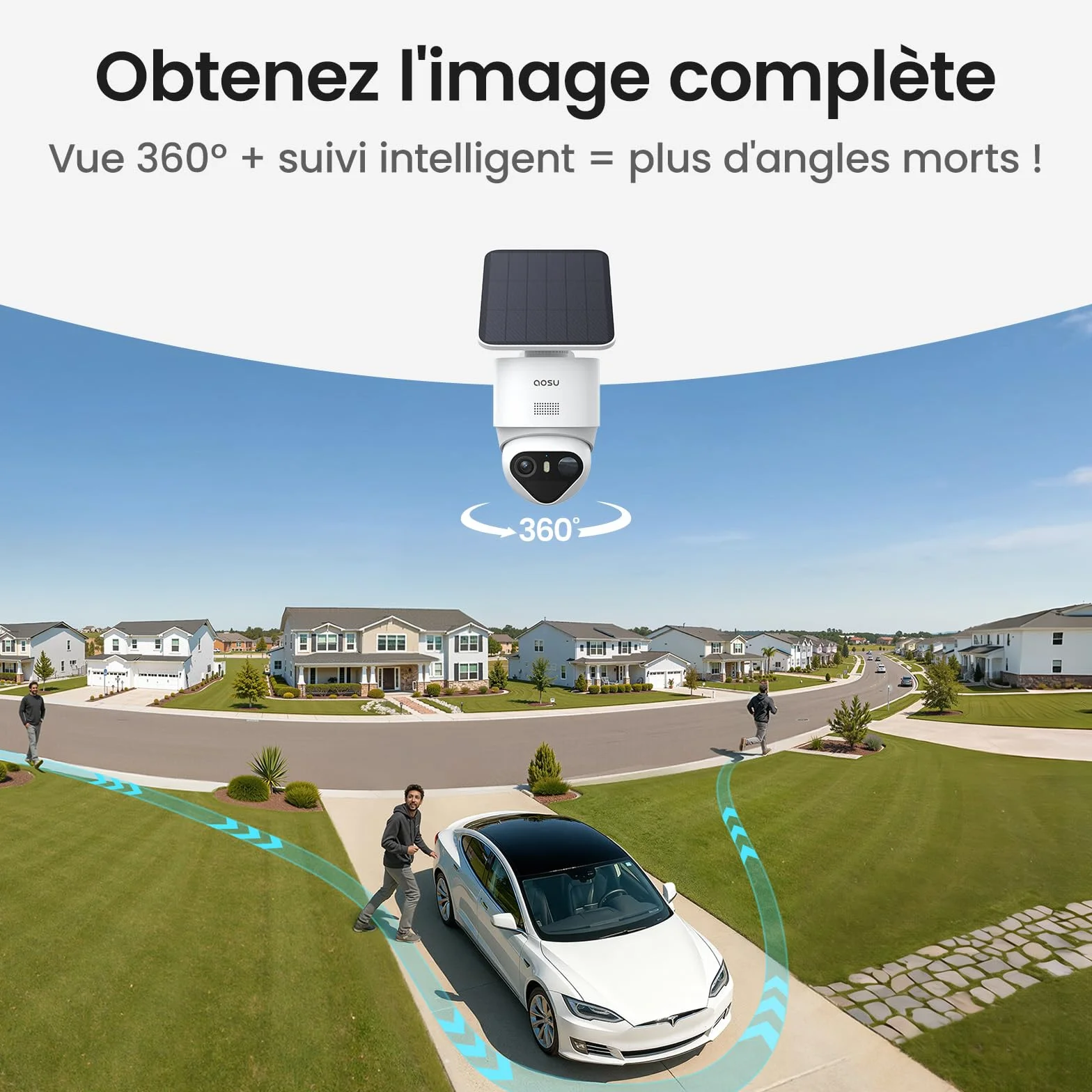 aosu 4K T2 Ultra Camera Surveillance WiFi Exterieure sans Fil Solaire, 2 Cam-Kit & aosuBase 2.0, 8MP Vision Nocturne, sans Abonnement, 32 Go Local & 1 to Extensible, 360° Panorama Suivi IA, 5G/2,4G