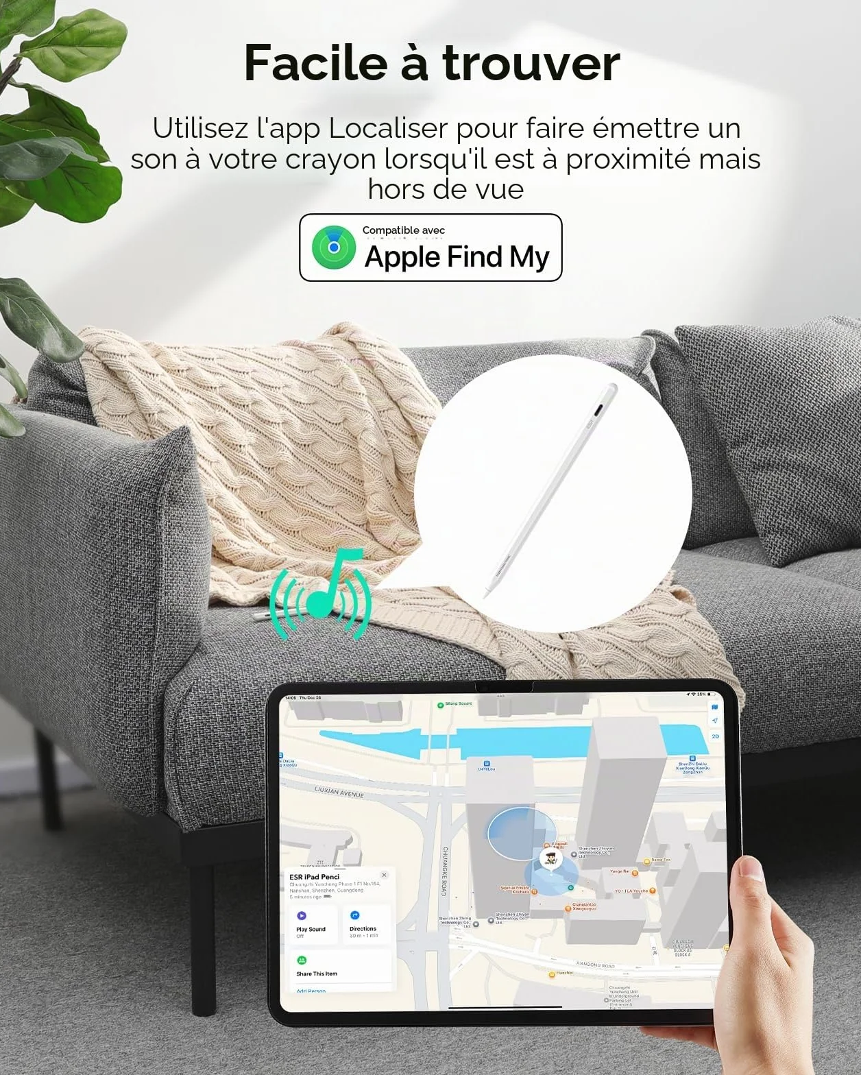 ESR Find My Stylet Digital Pencil Pro pour iPad 2018-2025, sensibilité à l'inclinaison, Blanc