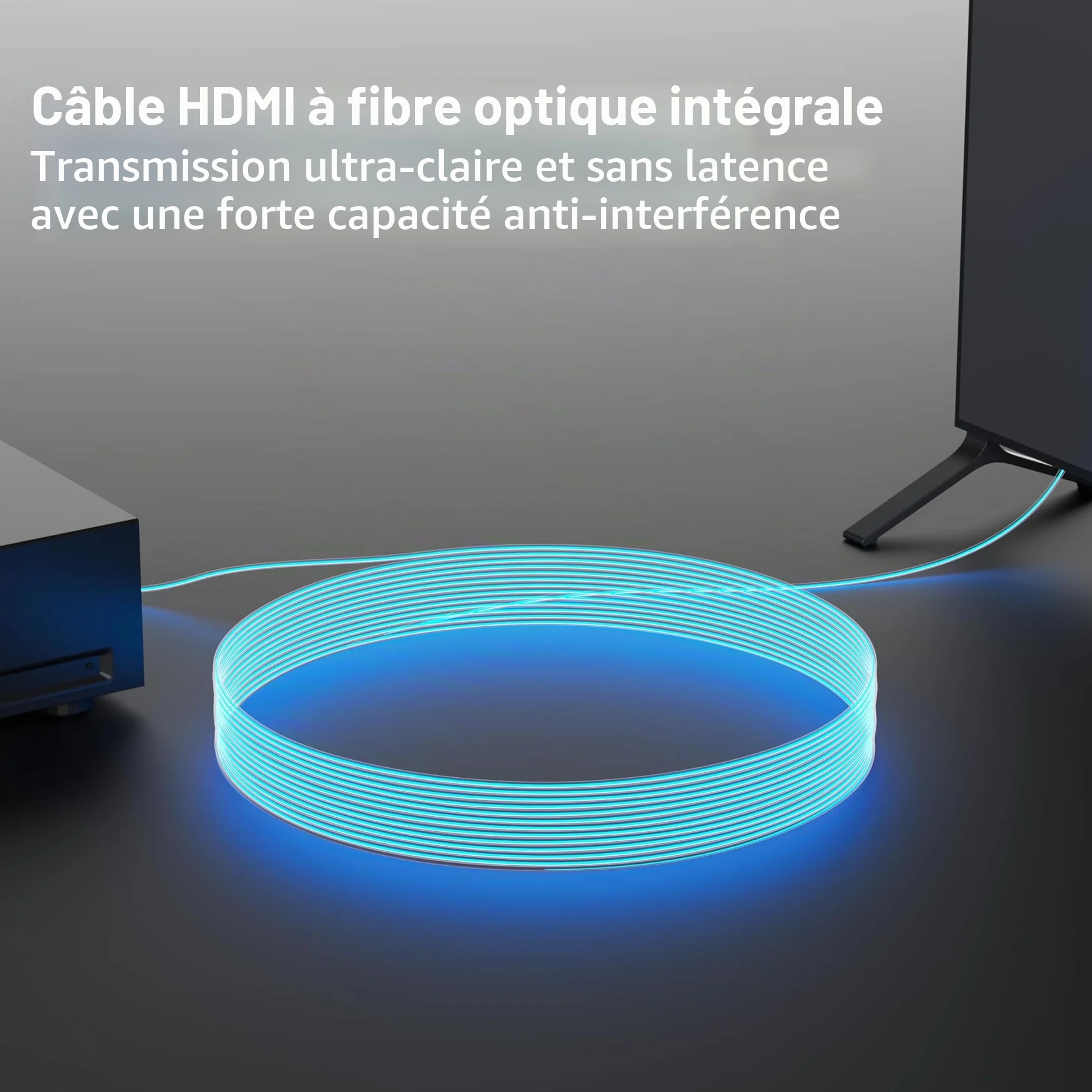 RUIPRO Câble HDMI 8K 10M Détachable en Fibre Optique Pure, Armé en Acier Inoxydable, HDMI 2.1 Ultra Haute Vitesse 48Gbps, 8K@60Hz 4K@120Hz, HDR, eARC, Compatible avec PS5, Xbox, TV, Projecteur