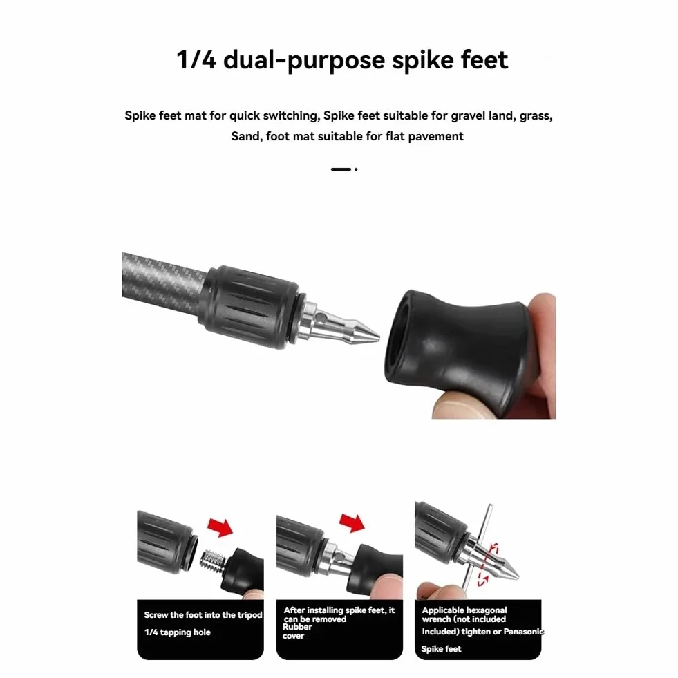 Lot de 3 Pieds de Trépied Universels avec Filetage de 1/4 Pouce en Acier Inoxydable pour Pieds de Monopode et Pièces de Rechange