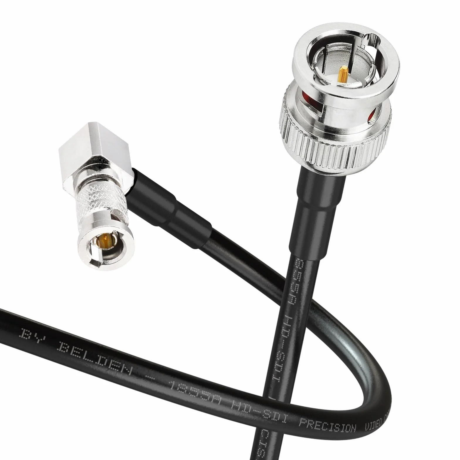 Superbat Câble SDI Coudé 60cm BNC Mâle to HD BNC Micro Mâle Angle Droit 3G/6G/HD 75Ohm Belden 1855A pour Coaxpress CXP12, Caméra, Transmission Vidéo Numérique HD, Blackmagic, etc.