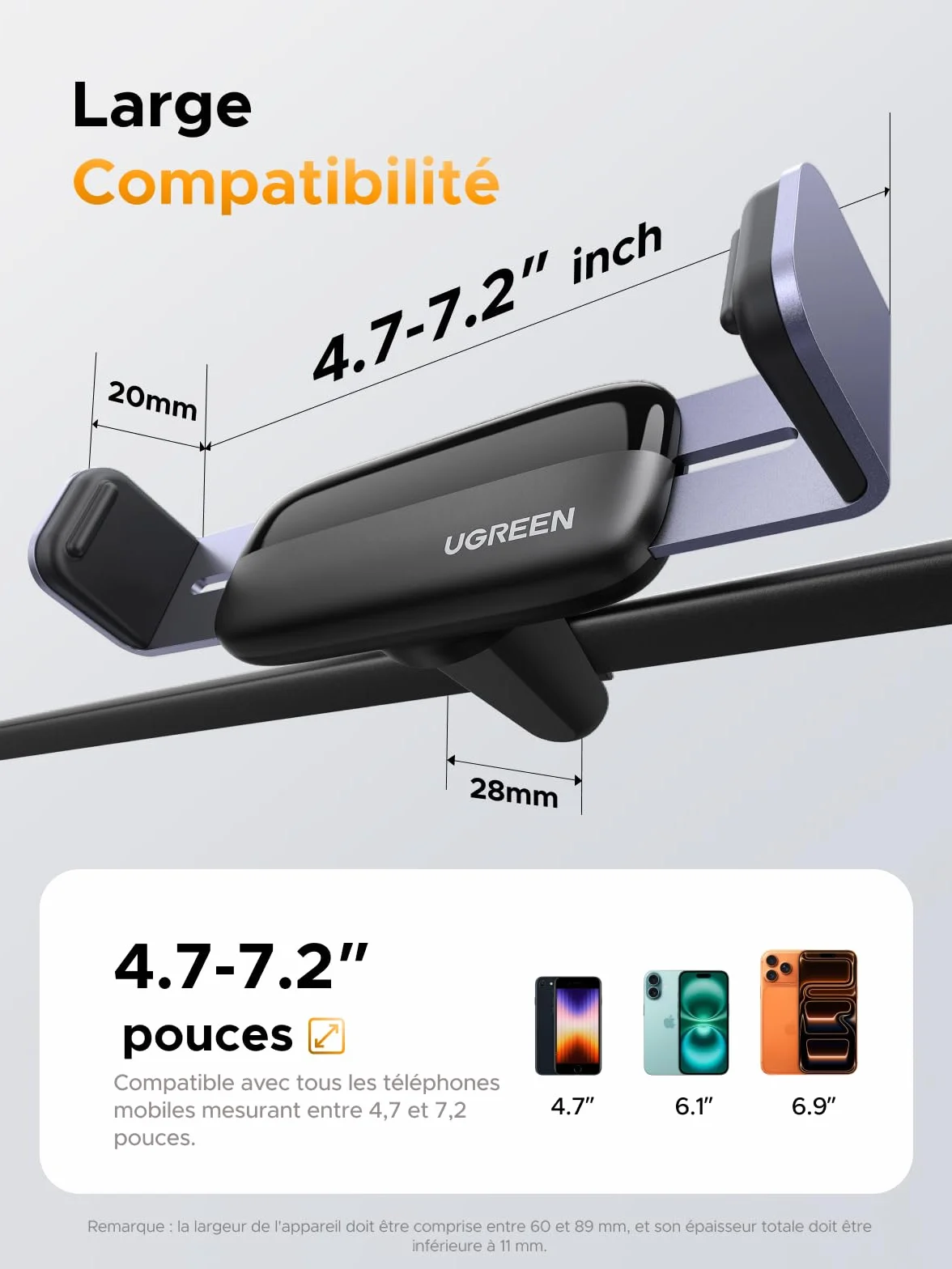 UGREEN Support Téléphone Voiture Gravité Grille Aération Porte Smartphone Voiture Ventilation Accroche Téléphone Auto Compatible avec iPhone 17 Pro Max Air 16 15 14 Galaxy S25 Ultra S24