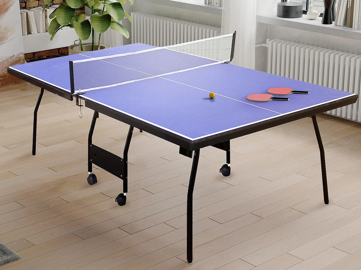 Vente-unique Garry Pliant Table de Ping-Pong Bleu L274 x P152.5 x H76 cm avec Roulettes