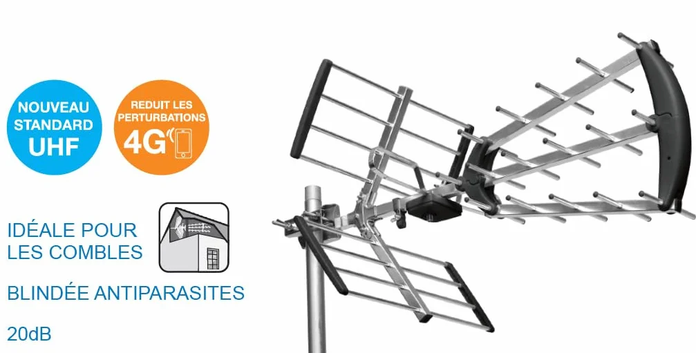 ASTRELL 011034 Antenne d'extérieur TV Trinappe 20dB UHF Fiche F