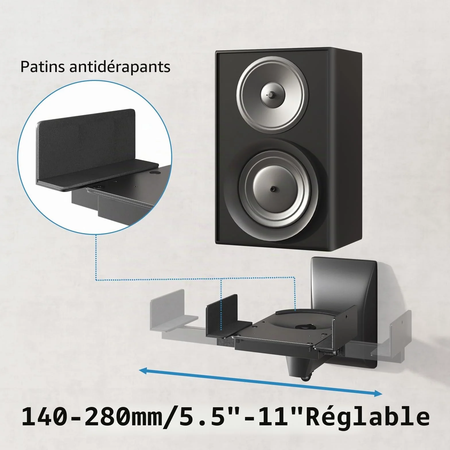 PUTORSEN Support Mural Universel pour Haut-Parleur, Support Mural pivotant et réglable pour Haut-parleurs ambiants, Peut Supporter jusqu'à 15 kg chacun, Noir