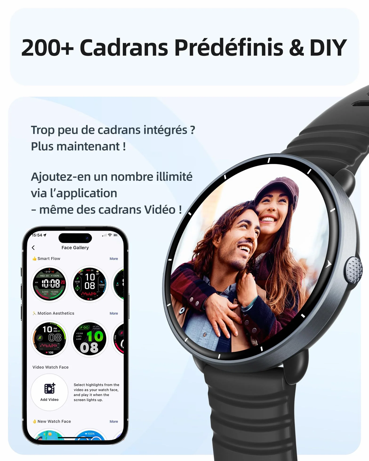 Parsonver Montre Connectée avec GPS Intégré, 5ATM Étanche Smartwatch Natation pour Piscine/Eau Libre, Montre Connecté avec AMOLED Écran, 100+ Sports,Fréquence Cardiaque,Sommeil (Noir, 42 mm)