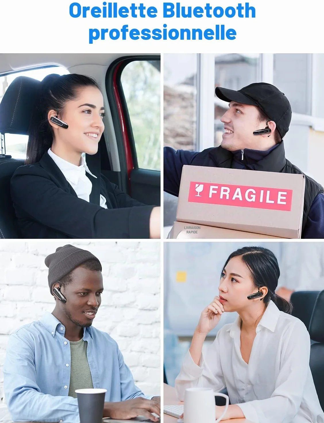 New Bee Oreillette Bluetooth sans Fil avec Dual Mic V5.0 Main Libre Bluetooth Oreillette avec 20H de Temps de Conversation Mic Mute Connexion de Deux Appareils pour iPhone, Android et PC