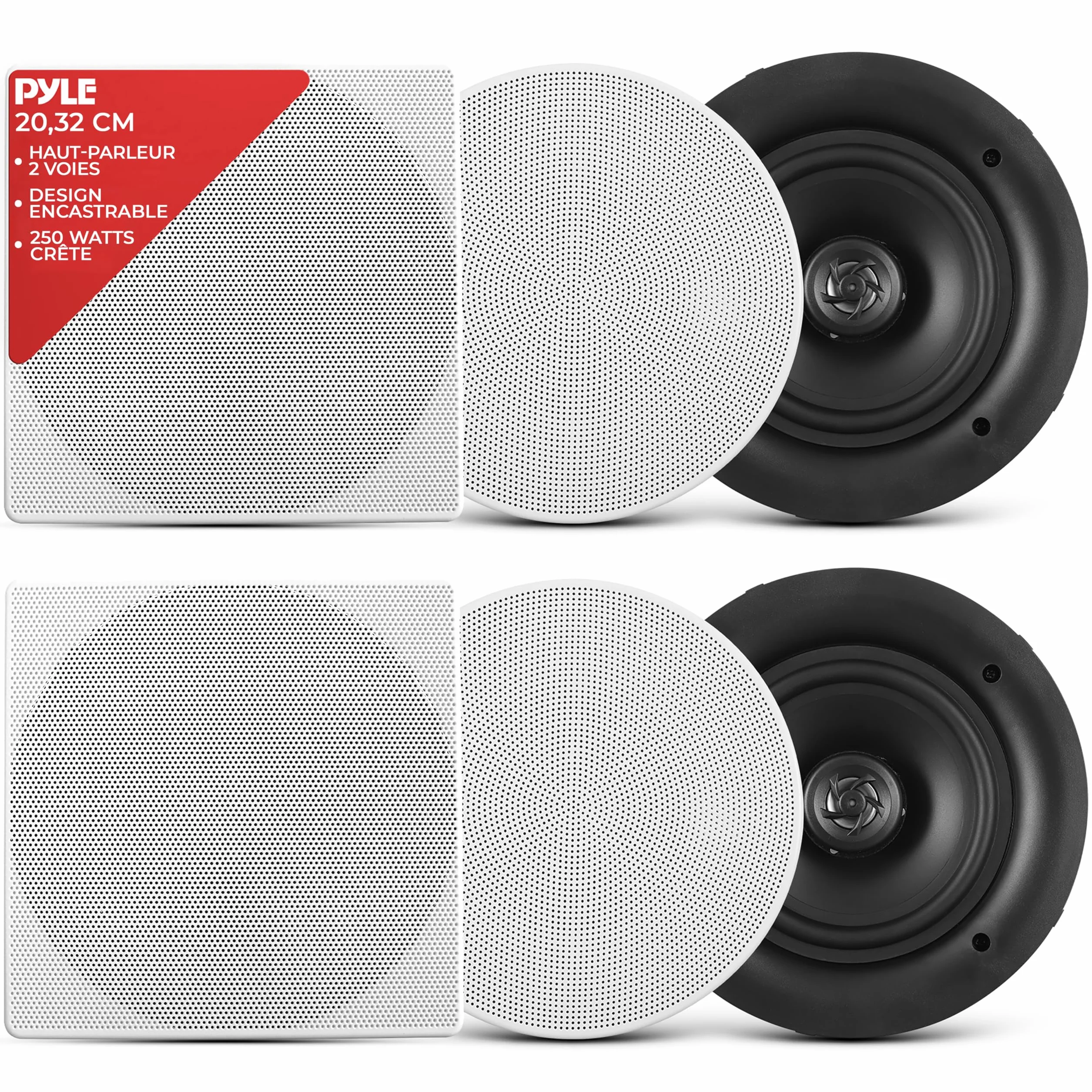 Pyle Enceinte Plafond Murale 20,3 cm Paire Stéréo 2 Voies Gamme Complète Encastrable
