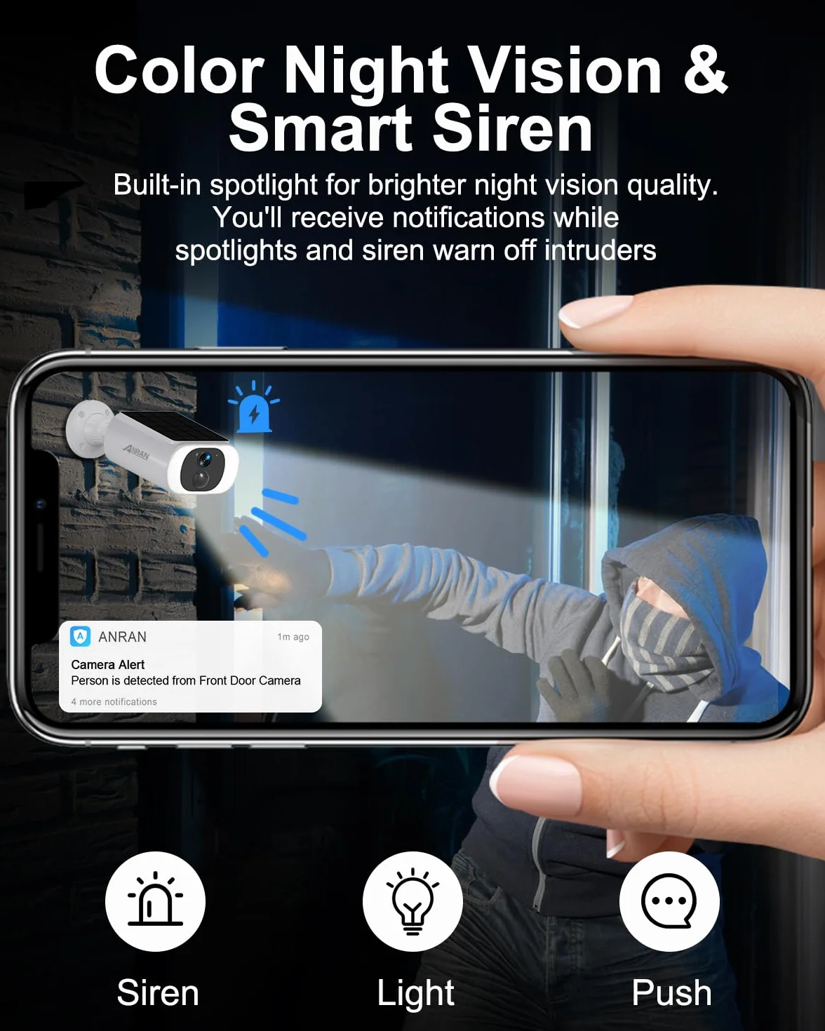 ANRAN 2K Caméra Surveillance WiFi, Panneau Solaire Intégré, Caméra IP Batterie, Puissance illimitée, Spotlight & Vision Nocturne Couleur, Audio Bidirectionnel, Detection Humaine, Sirène d'alarme