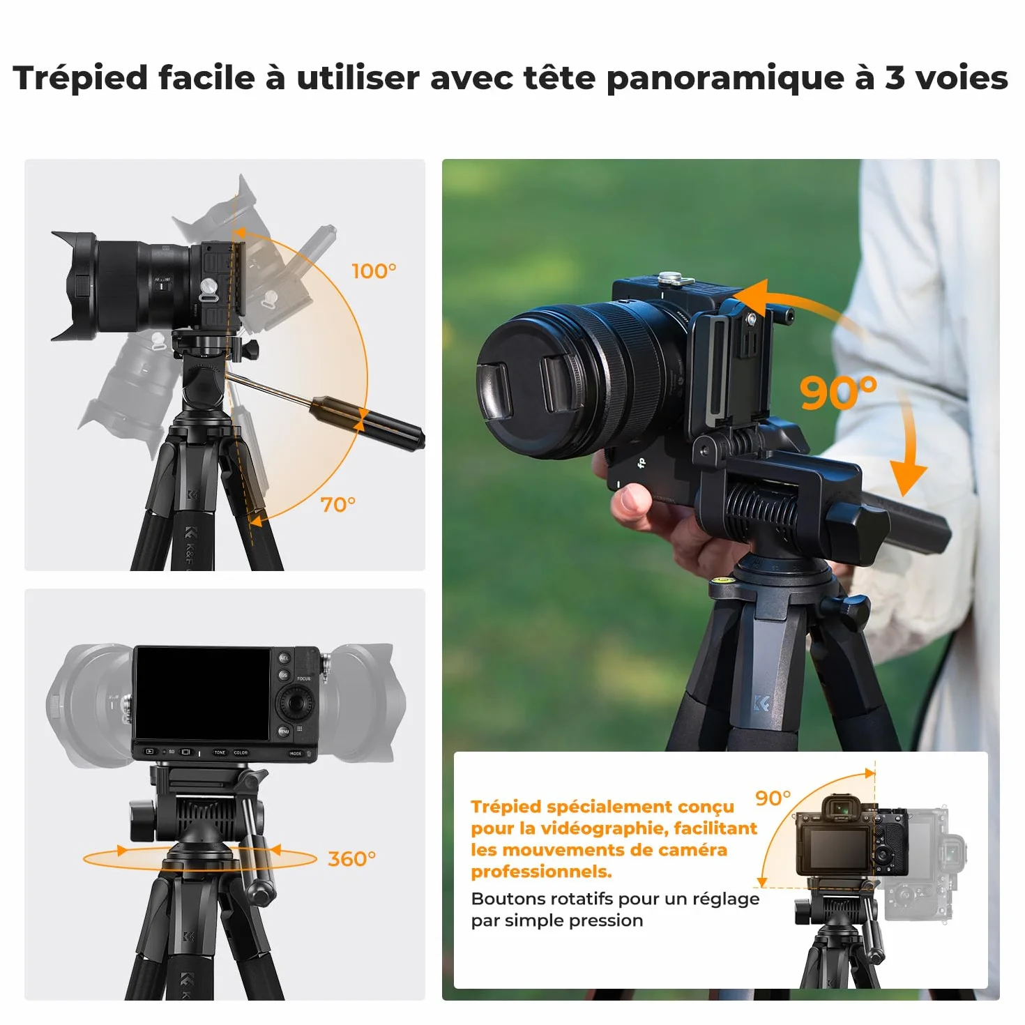 Trépied Appareil Photo pour Smartphone 190cm, K&F CONCEPT S255A3+BV01 Trépied Caméra avec Clip de Téléphone, pour DSLR Nikon Canon Sony, iPhone, Samsung, Tête Pan Amovible, Télécommande Bluetooth
