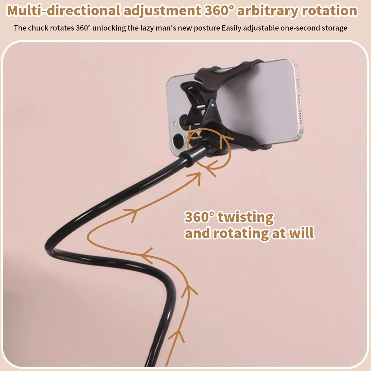 Support Téléphone pour Lit et Bureau, Flexible à Long Bras Porte Telephone Bureau Réglable 360°, Support Universel avec Pince pour pour Films et Appels (Blanc)