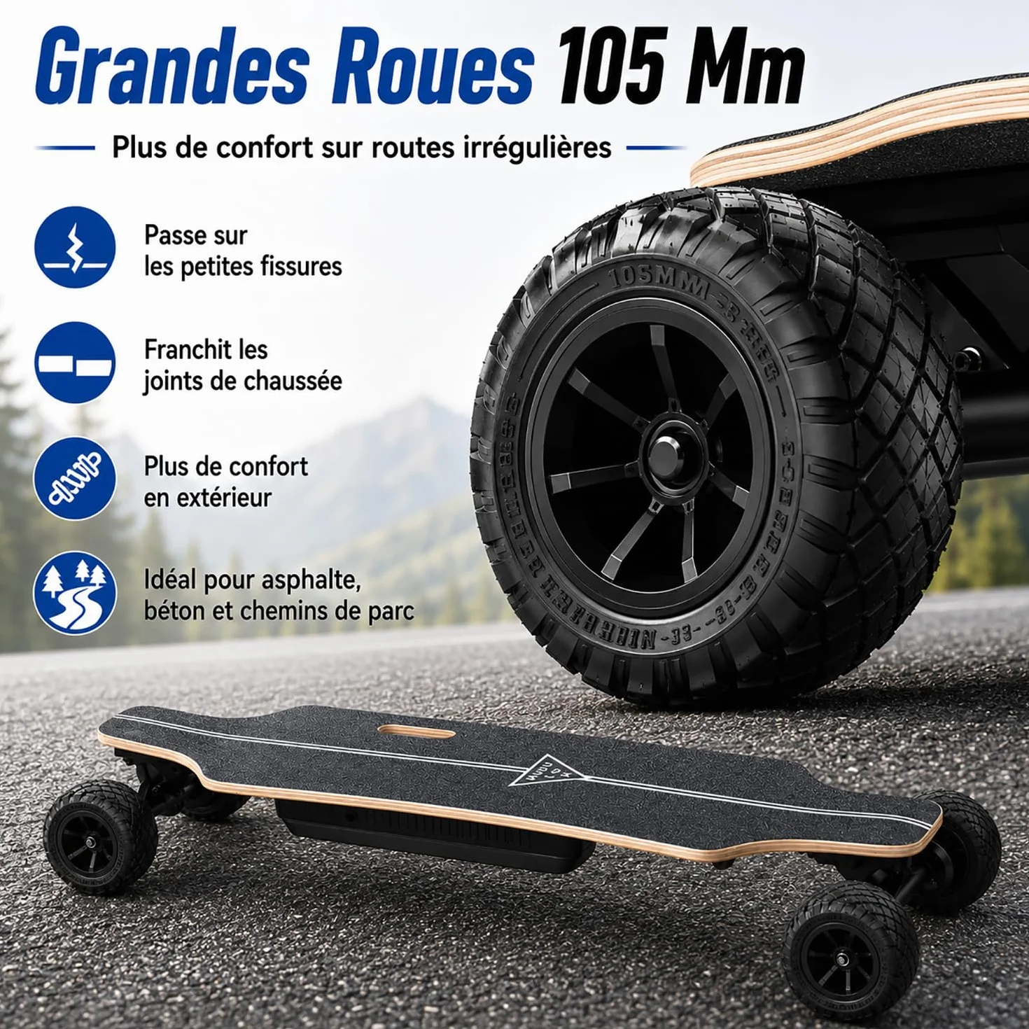 Skate Électrique Portable 105mm Double Moteur Télécommande LCD