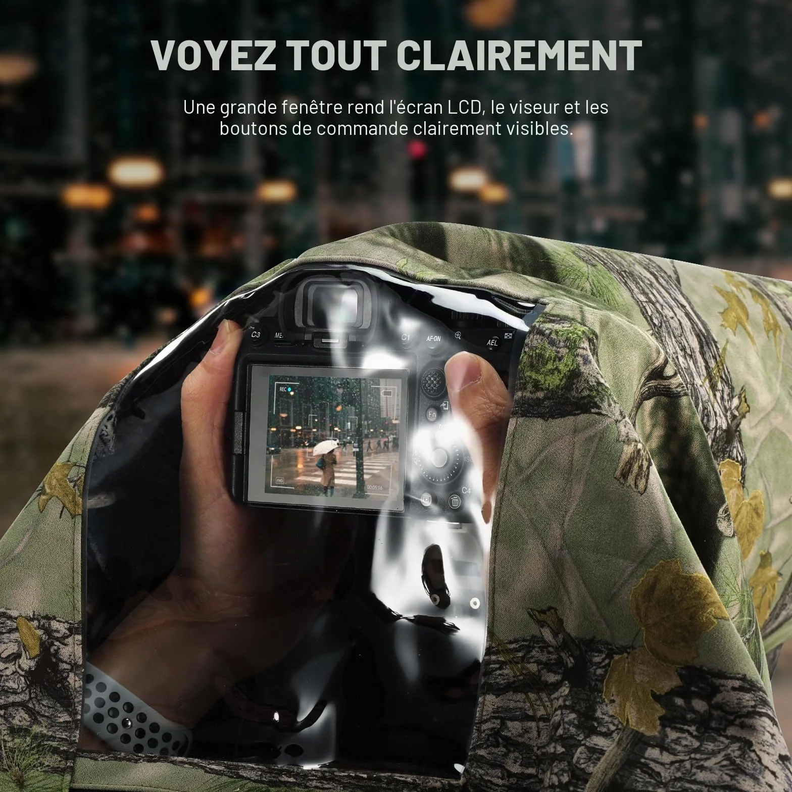 NEEWER Housse de Protection Contre la Pluie pour Appareil Photo Reflex numérique Canon, Sony, Nikon, Fujifilm et objectifs jusqu'à 400 mm, Camouflage des Deux côtés, en Nylon Vert PB020