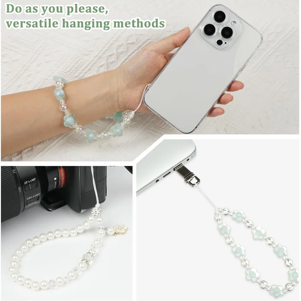 OFFCUP Dragonne Téléphone Portable 4PCS Chaîne Bracelet Anti-Perte Cristal Naturel Perles