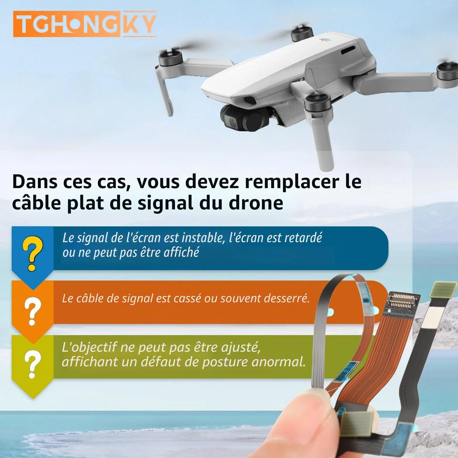 Drone Ruban Plat Signal câble pour DJI Mini/Mini 2/Mavic Mini Câble Ruban de cardan pour DJI Mini 2 SE/Mini SE avec Outils