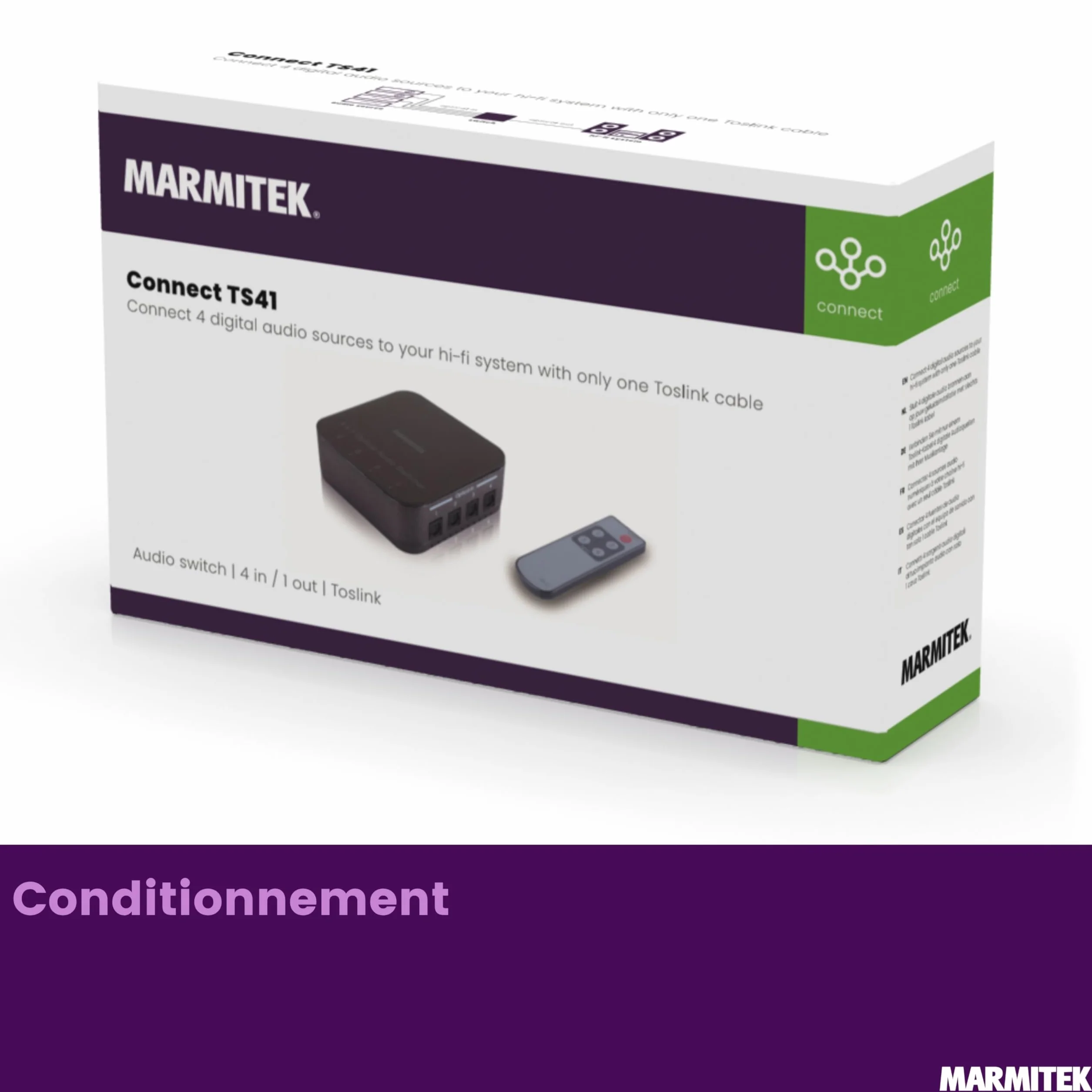 Marmitek Connect TS21 Switch Toslink 2 entrées 1 sortie commutateur audio optique S/PDIF 192 kHz