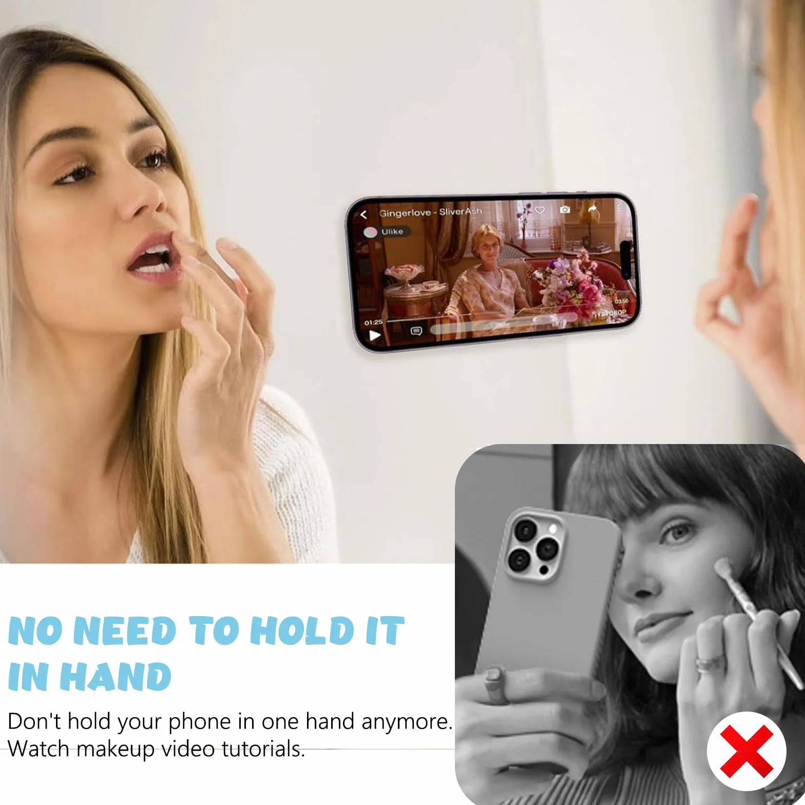 Support Téléphone Ventouse en Silicone 4 Pièces, Fixation Forte Verre Miroir pour Selfies