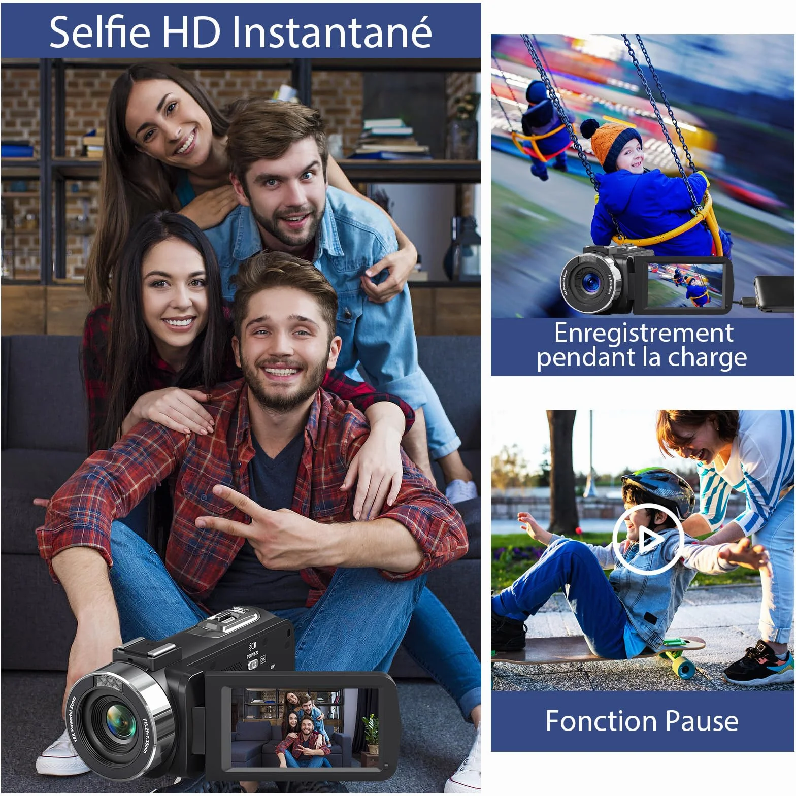 Caméscope 4K Caméra Vidéo HD 80MP 30FPS Vision Nocturne Infrarouge Zoom Numérique 18X Webcam Camescope, 3,0’’ Pouces Rotation à Écran IPS Vlogging Camera pour Youtube avec 2 Batteries, Carte SD 32Go