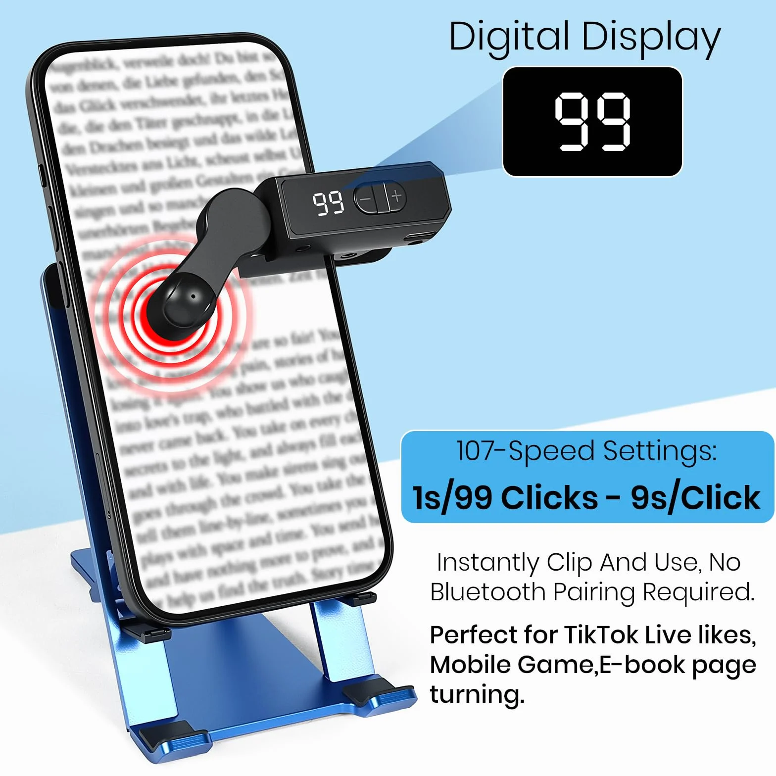 TikTok TikTok – Appareil tactile automatique avec 198 vitesses réglables, rechargeable, clic instantané pour likes en direct, tâches de réseaux sociaux (noir)