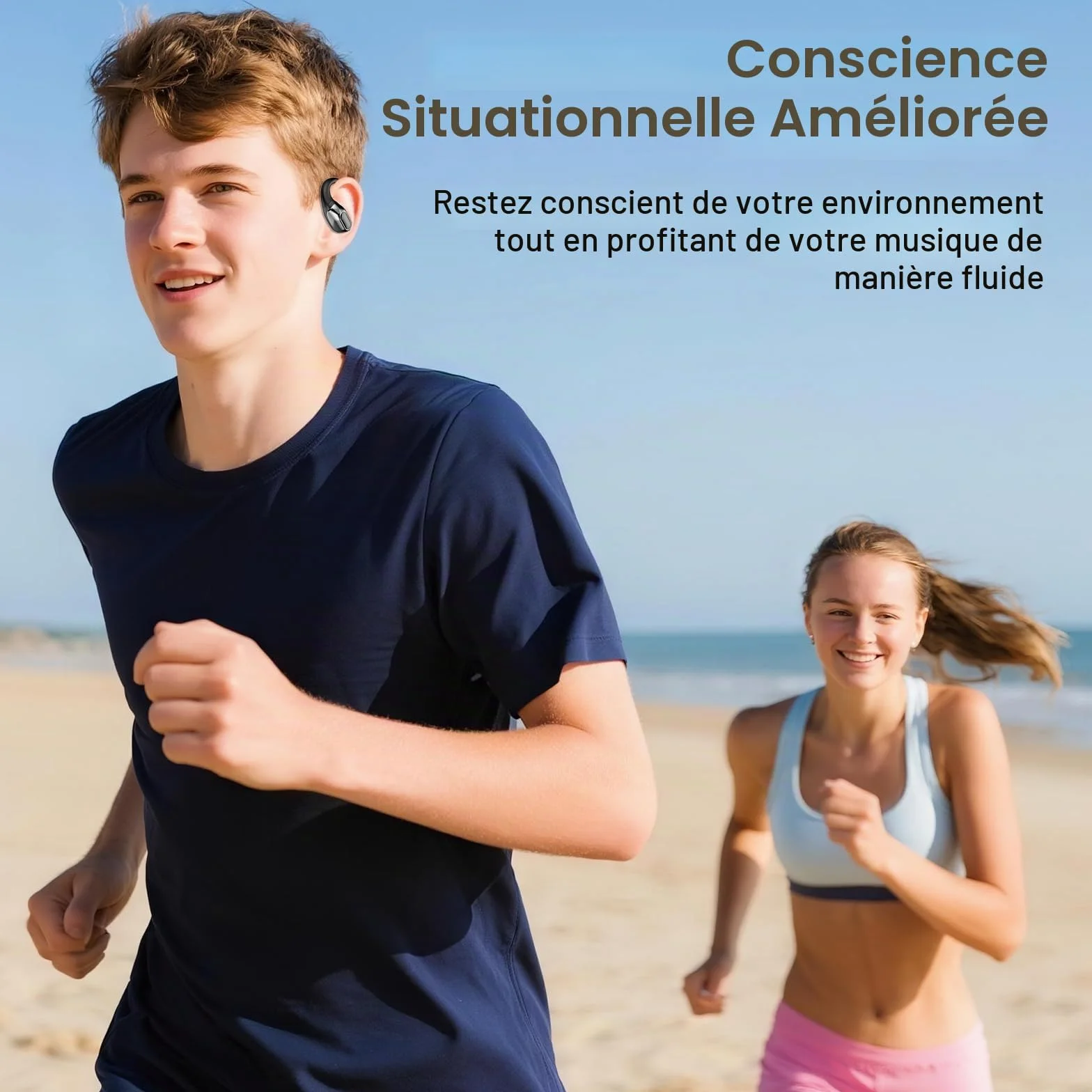 2026 Bluetooth 6.0 Open Ear Ecouteurs sans Fil Sport avec Zone de Tapotement Élargie et Crochet d'oreille Air, 60H Écouteurs sans Fil avec ENC Mic, IP7 Oreillette pour Course/Fitness/Cyclisme