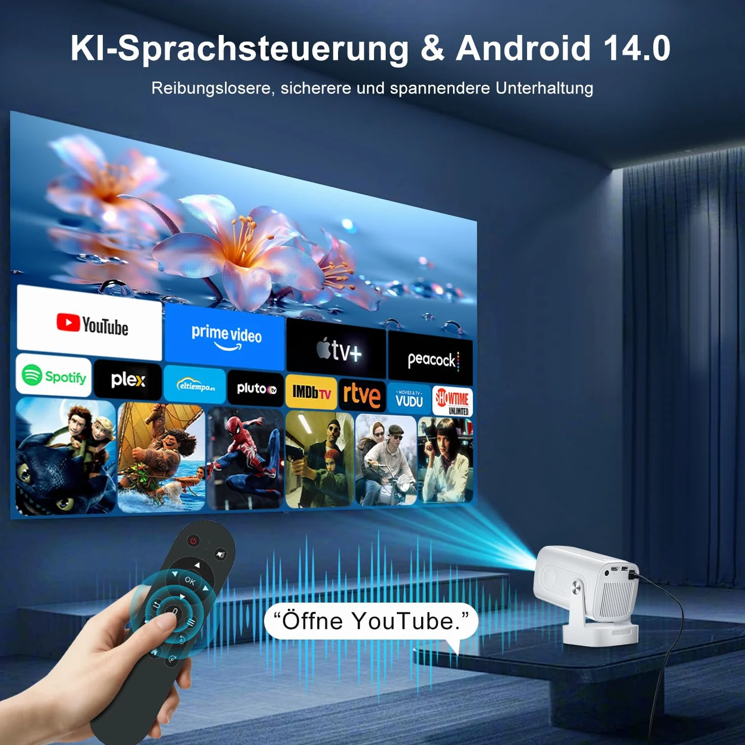 Salange Mini Vidéoprojecteur 8K 1080P Autofocus WiFi 6 Bluetooth 5.4 Auto Keystone 4K Android 14