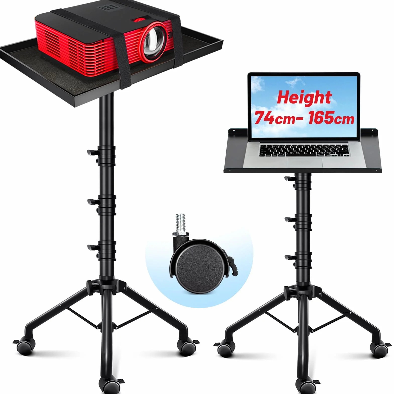 CAHAYA Support de Vidéoprojecteur Mobile Pliable Hauteur Réglable 73,6-165 cm Charge 10 kg