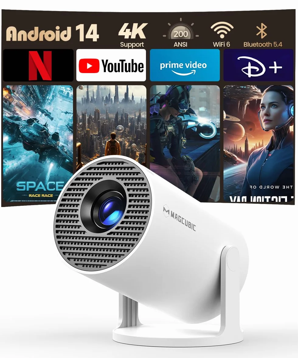 Mini Vidéoprojecteur 4K Supportée 5G WiFi 6 BT 5.4 720P Full HD Native Portable Correction Trapézoïdale Horizontale Automatique Rotatif 180°