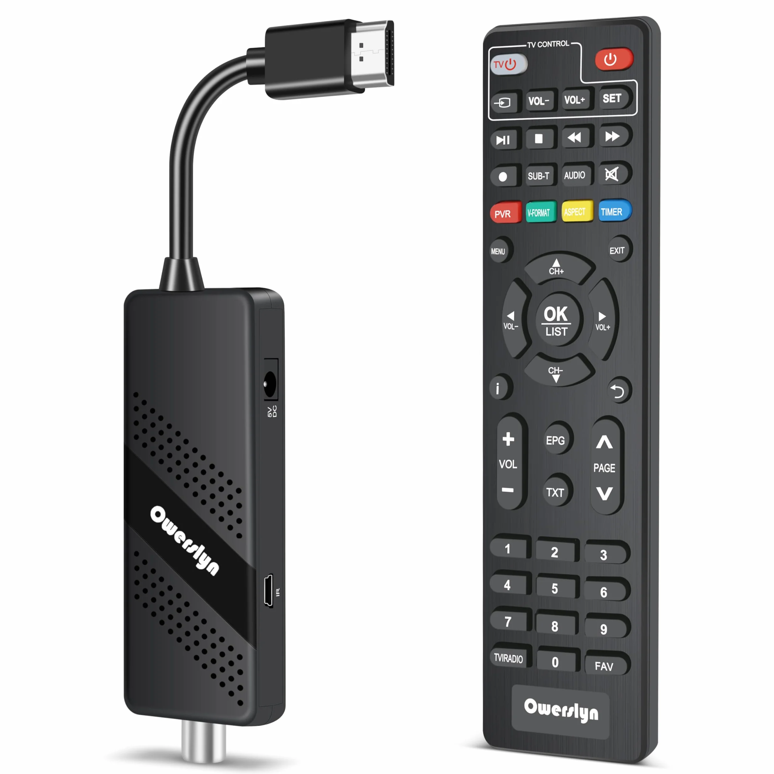 Décodeur TNT Full HD DVB-T2 OWERSLYN HEVC H265 1080P HDMI PVR Télécommande Infrarouge