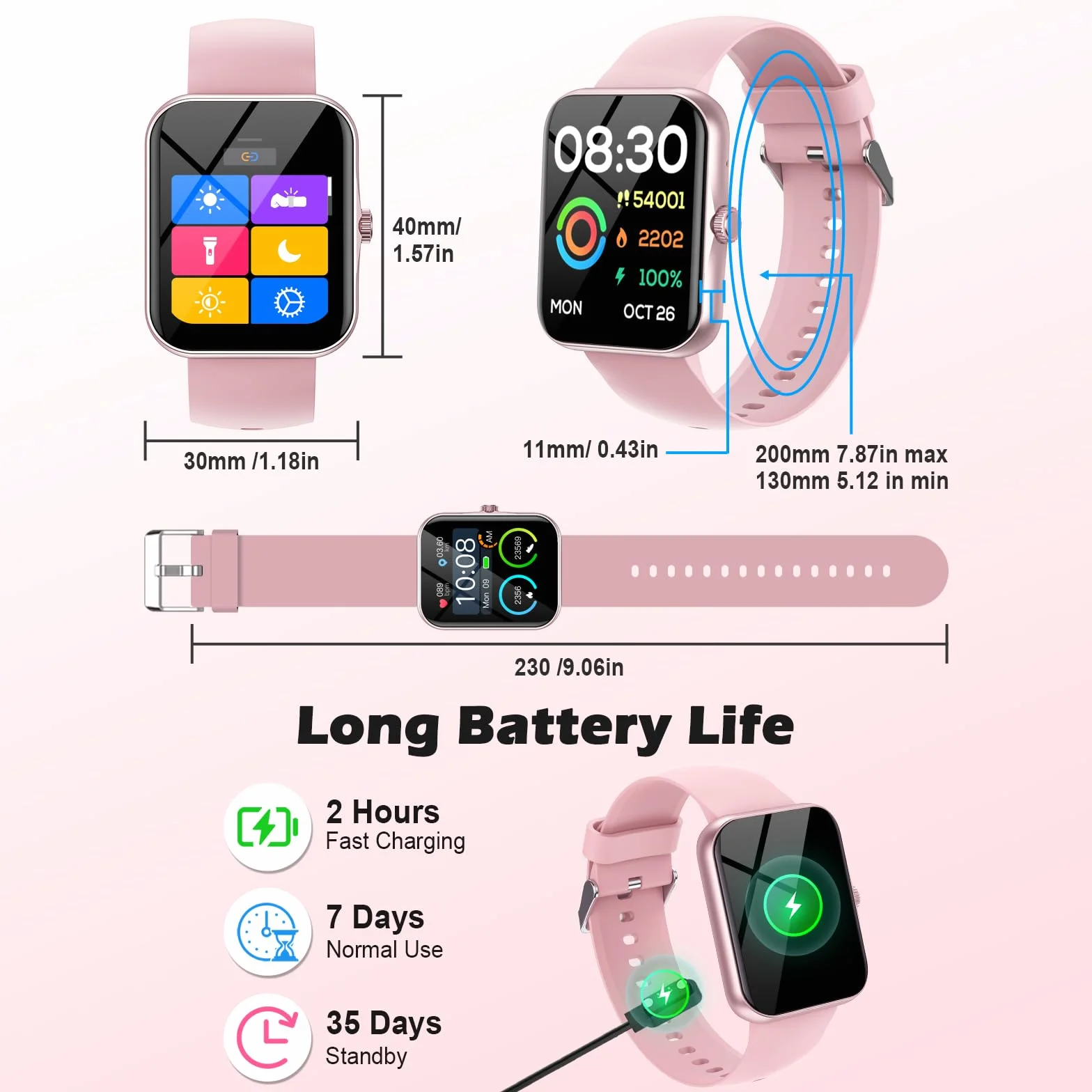 Fitness Tracker Montre Connectée Enfant, 1,83" HD Montre Intelligente pour Garçon Fille IP68 Étanche avec 120+ Mode de Sport Cardiofrequencemètre Podomètre Réveil Jeux pour Ados 4-16 Ans Cadeau, Rose