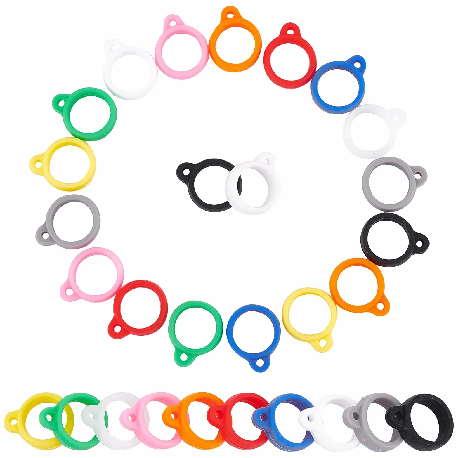 GORGECRAFT 20 pièces 10 Couleurs Anti-Perte Anneaux en Caoutchouc de Silicone Réglable Support de Bande Collier Lanière Pendentif pour Stylos, Diamètre de L'Appareil 13 mm/0.5 Pouces