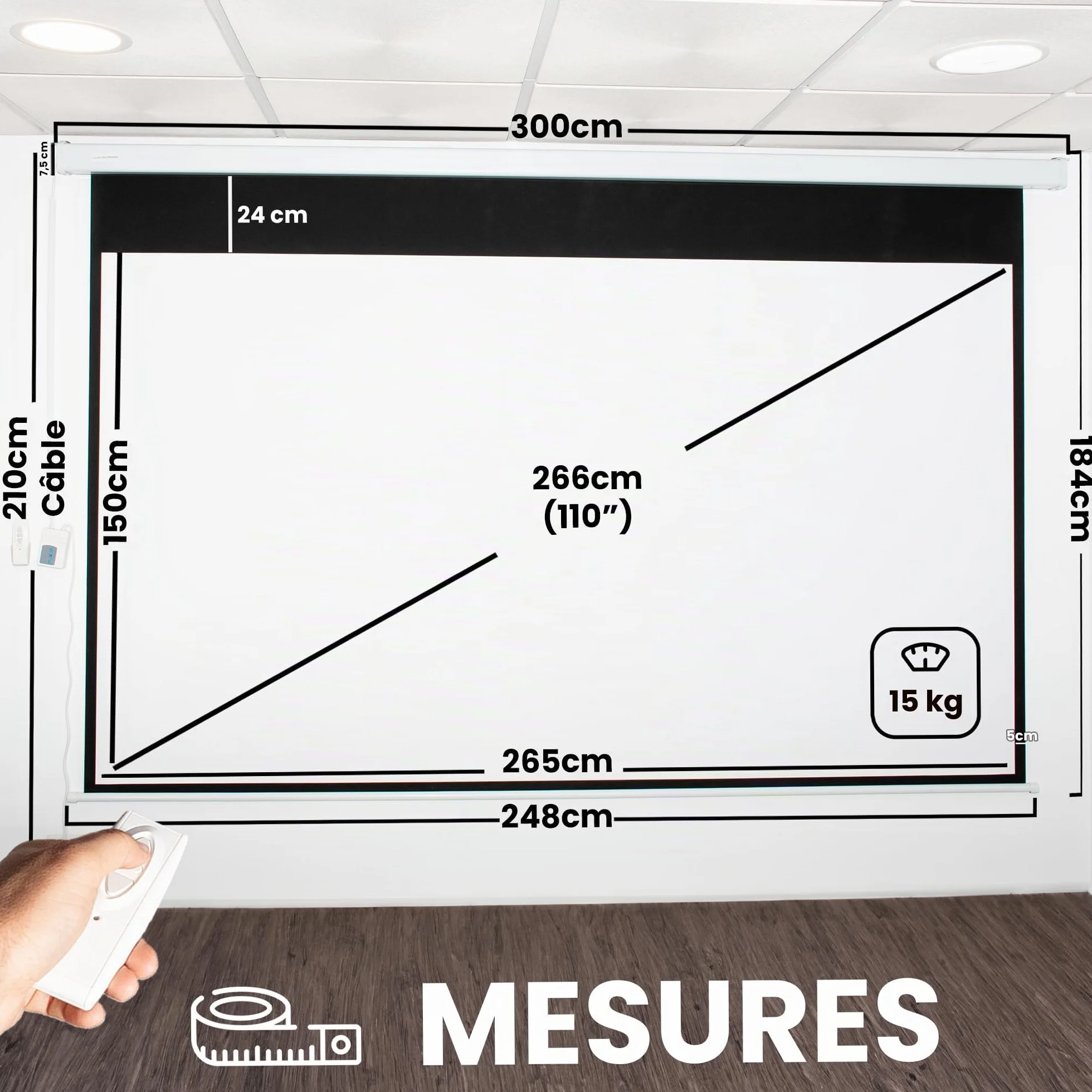 Écran de projection électrique 120" 16:9