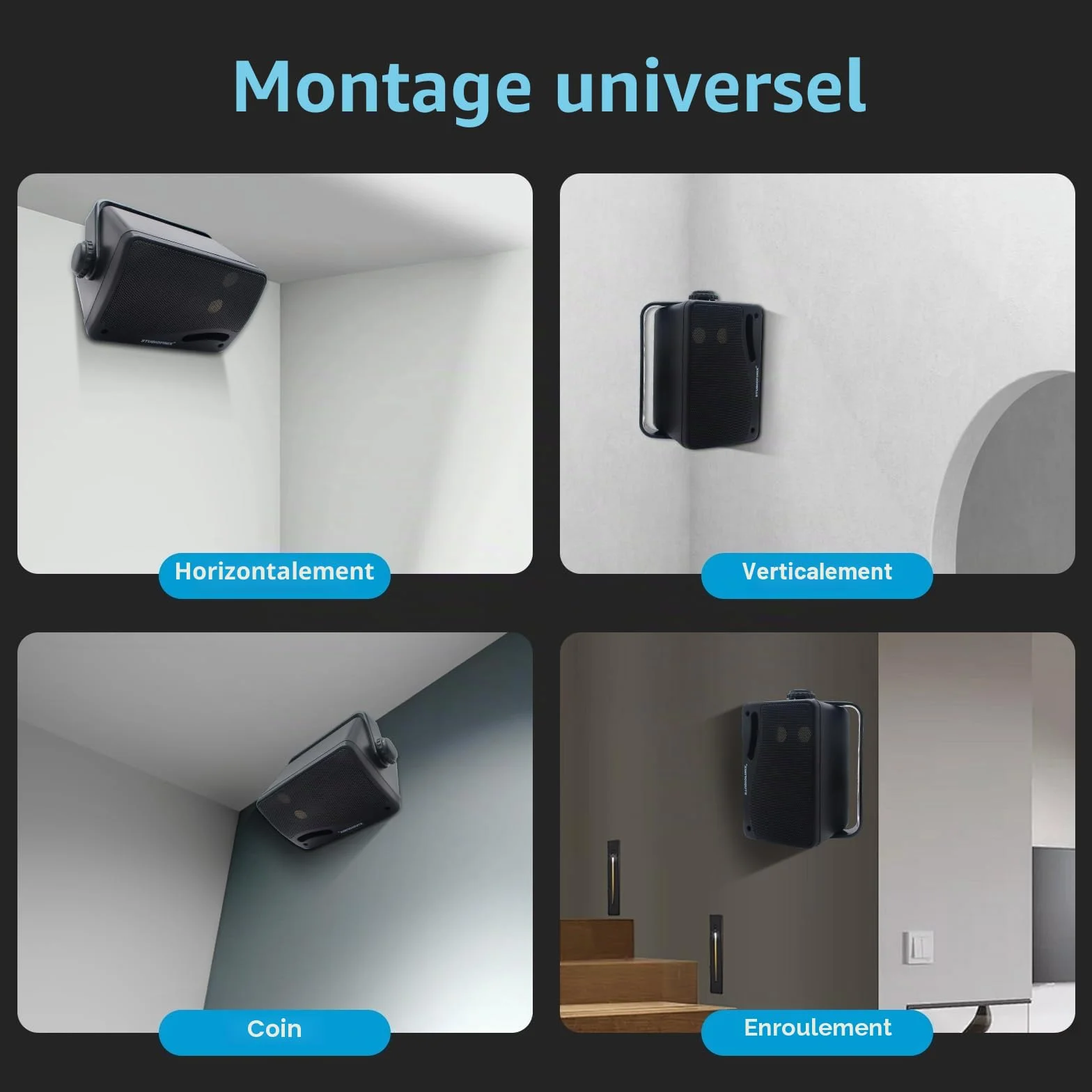 STUDIOFINIX 3,5 Pouces Haut-parleurs étanches pour 200W l'extérieur pour Montage en Surface, Marin et Mural - Grille ABS Robuste pour la Maison, Le Bateau, la Piscine, Le Patio (Noir)