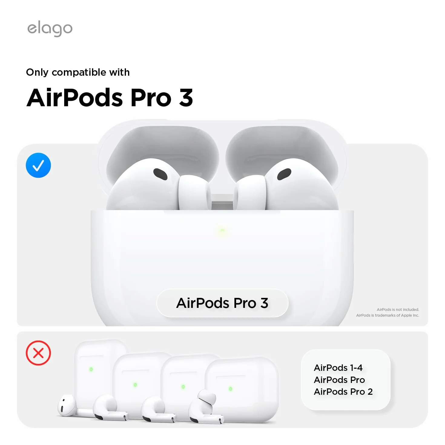 elago Coque Cassette Compatible AirPods Pro 3 Étui Protection Complète Résistante Chocs Chargement Sans Fil Mousqueton Inclus Blanc Classique