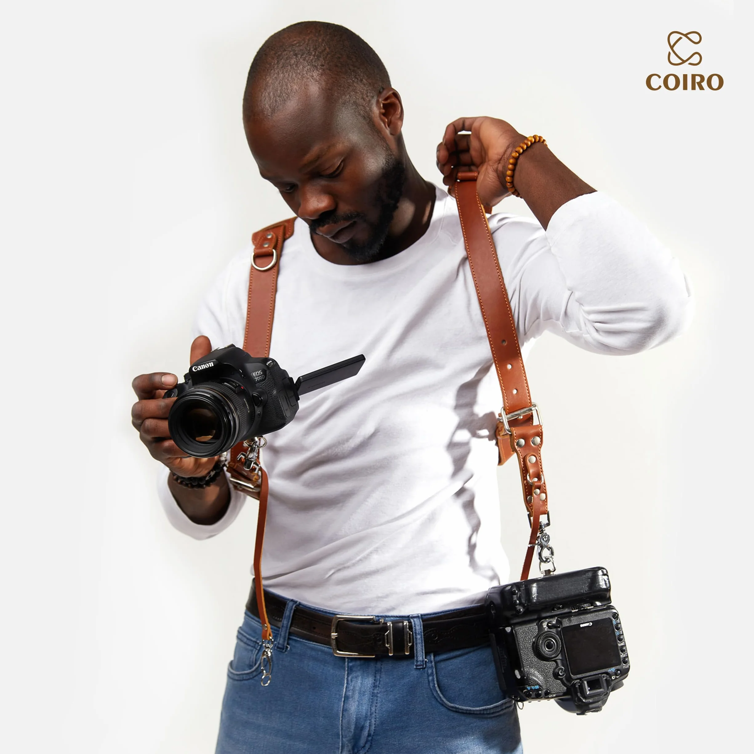 C Coiro Harnais Appareil Photo Professionnel Accessoires Appareil Photo, Bandoulière Double En Cuir Pour Appareil Photo