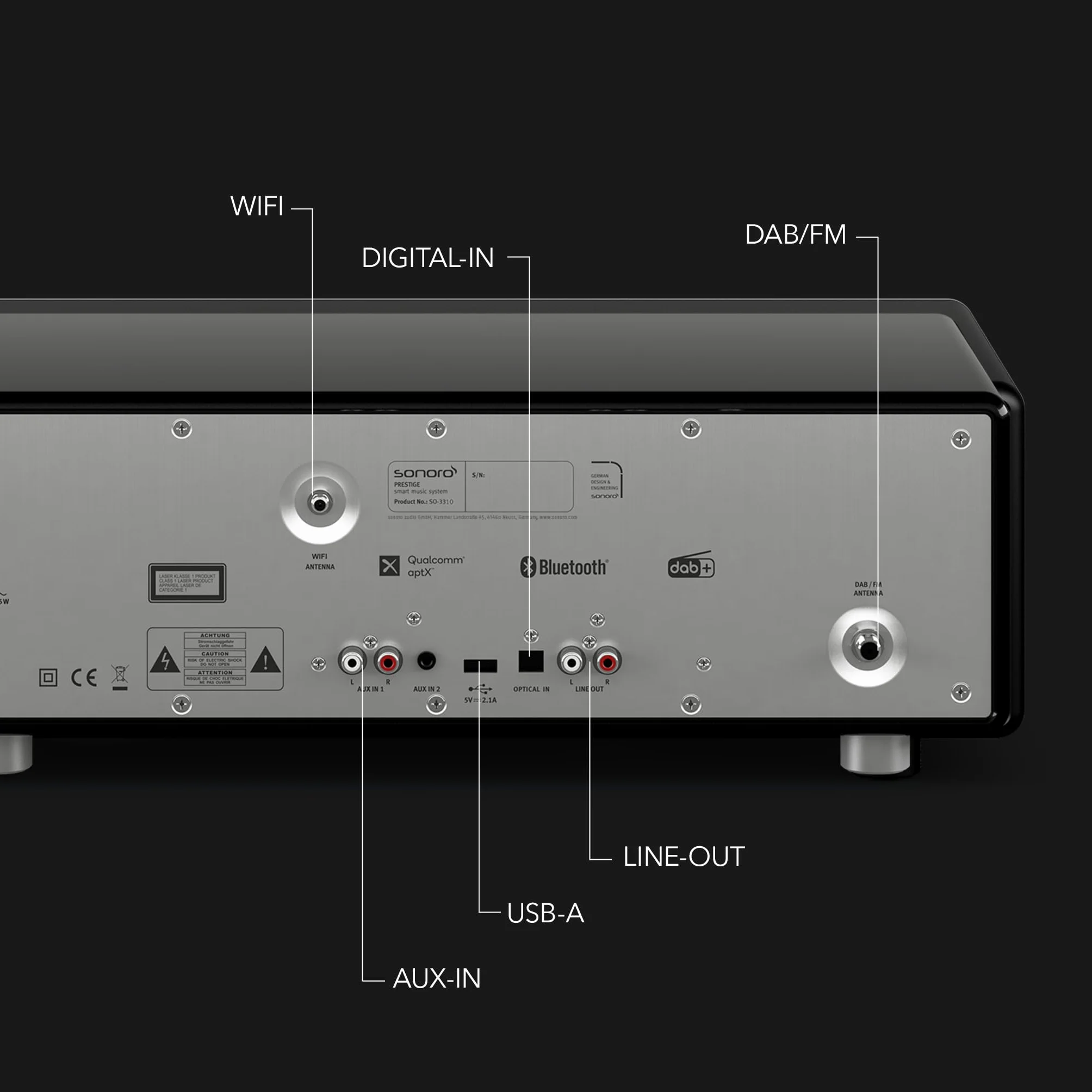 Sonoro Prestige - Système stéréo compact avec lecteur CD, Bluetooth et radio Internet (FM, WLAN, DAB Plus, Spotify, Deezer), couleur : graphite mat