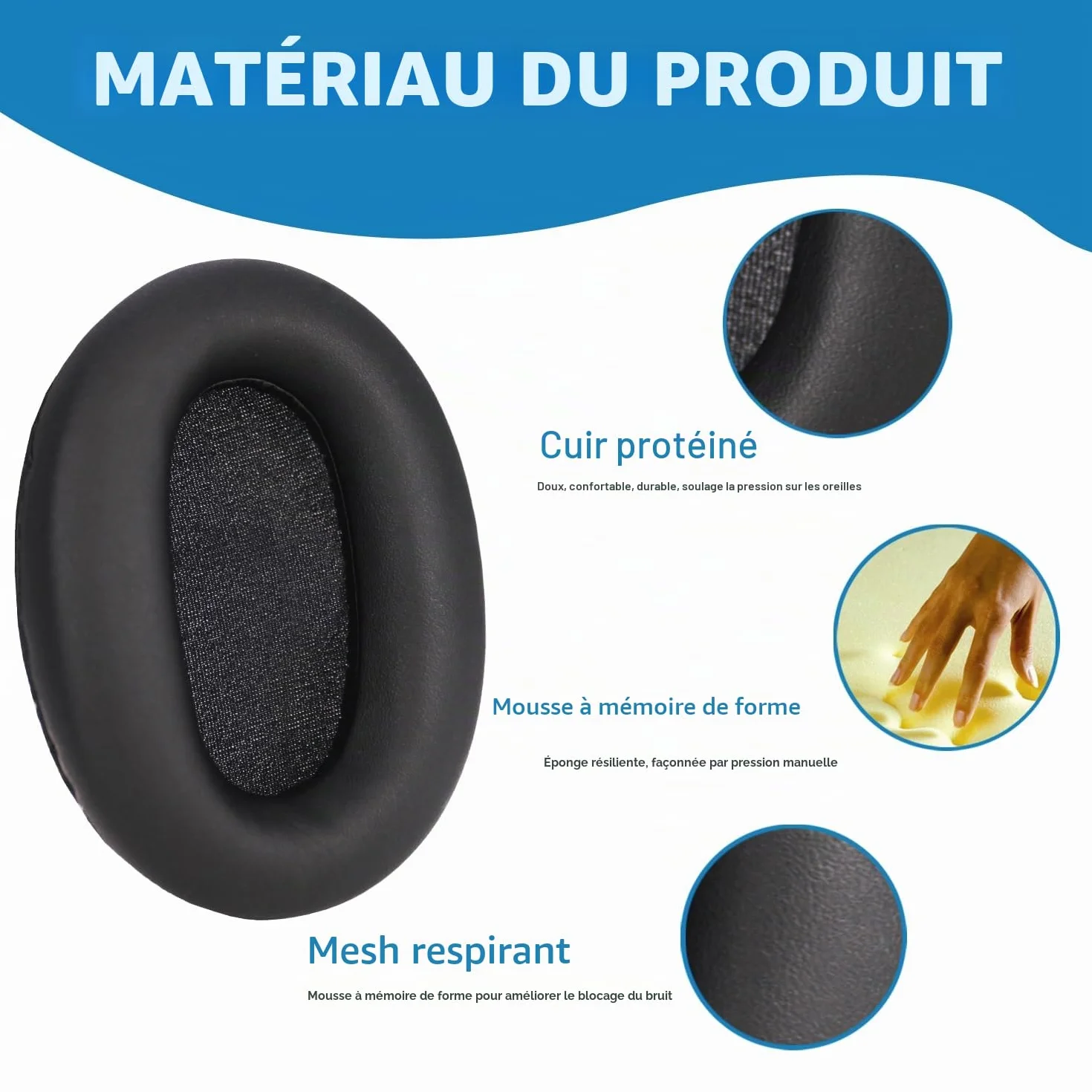 Adhiper Coussinets de Rechange pour Sony WH-CH700N WH-CH710N WH-CH720N Casque Oreille Cuir Protéiné Mousse Mémoire Forme Noir