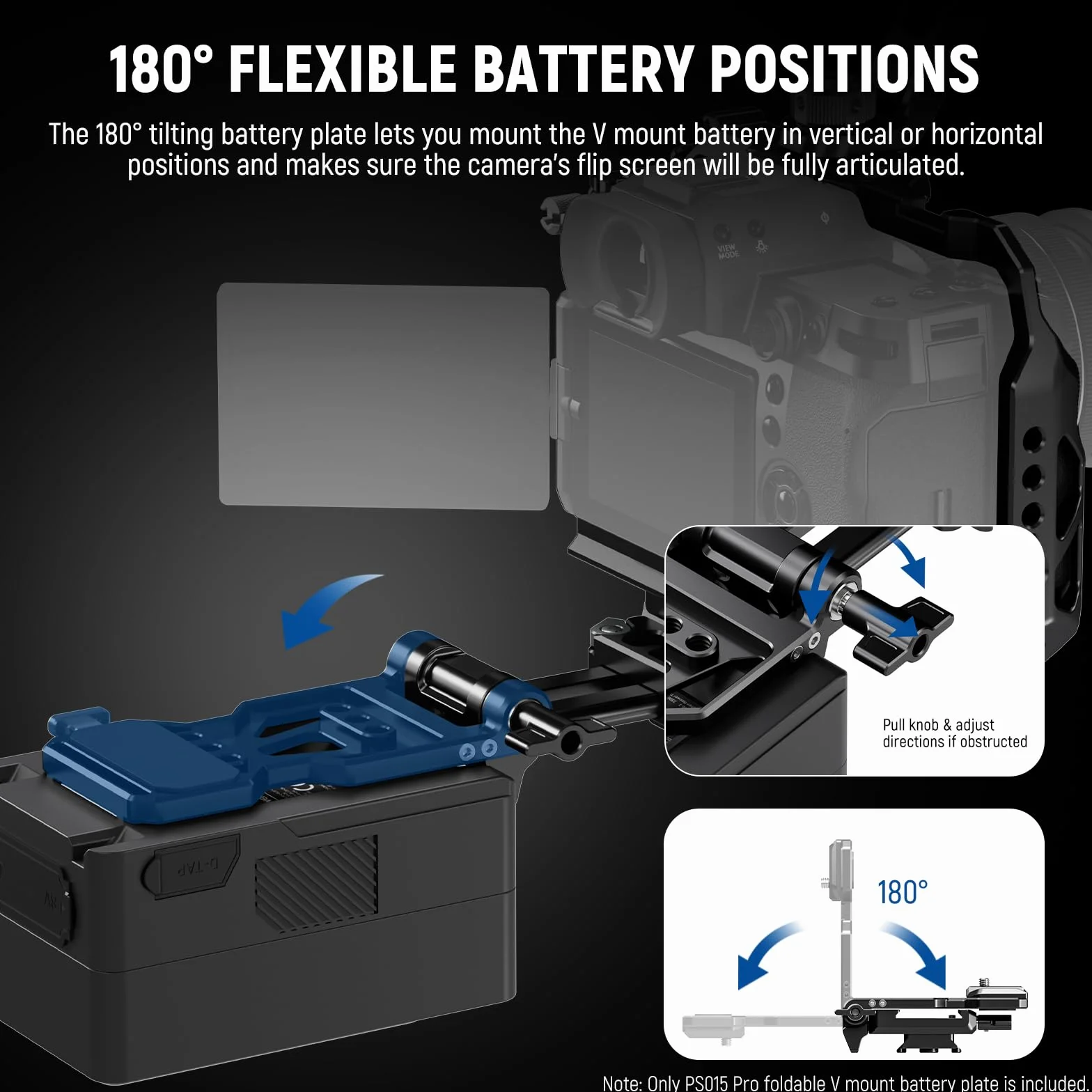 NEEWER Plaque Pliable pour Batterie V Mount et Plaque Base Type Arca Dégagement Rapide, Rig Vidéo Léger pour Caméra DSLR Compatible avec SmallRig Batterie V Mount DJI RS4 RS3 Stabilisateur, PS015 Pro