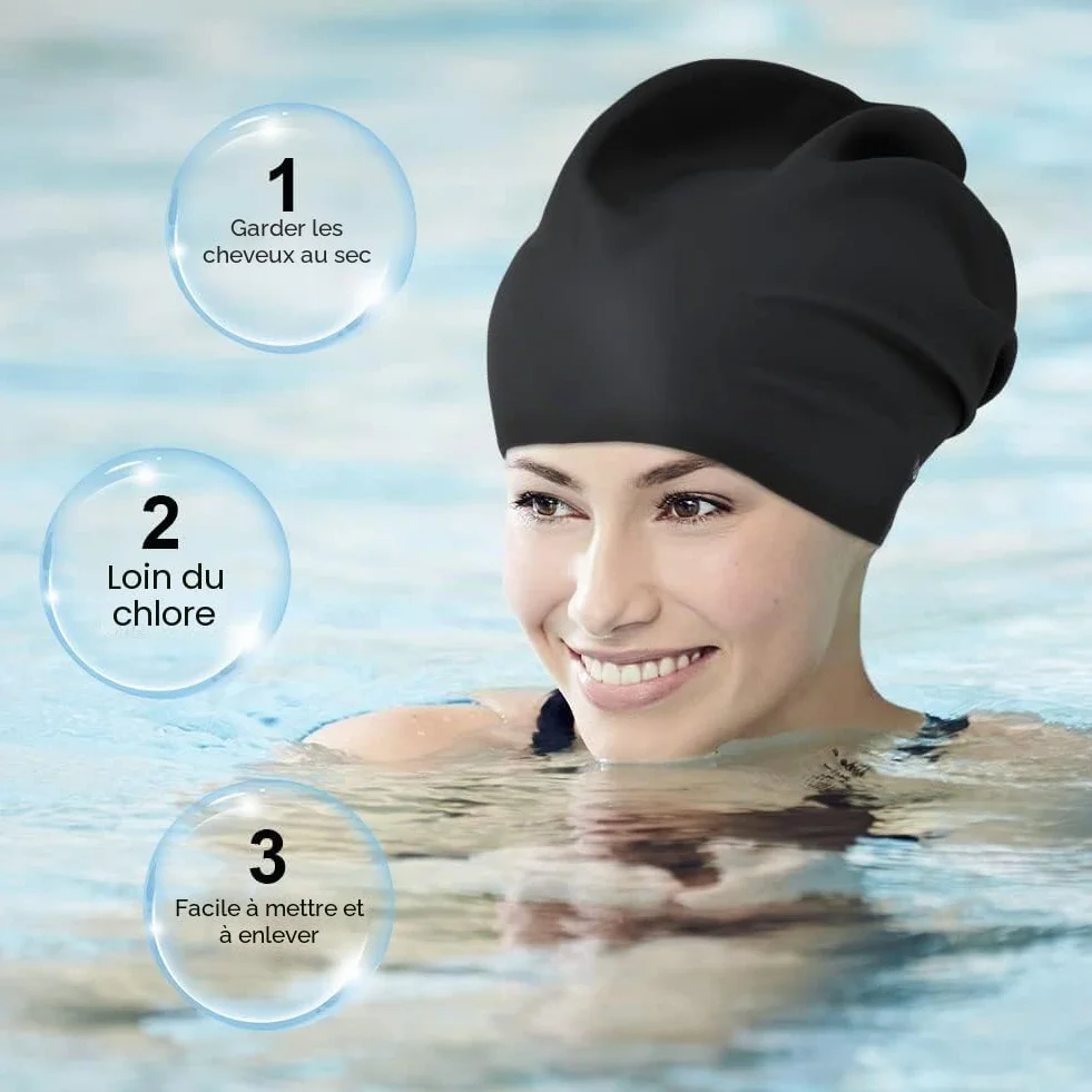 Bonnet de Bain Grand Silicone Imperméable Extra-Large pour Cheveux Longs Homme Femme
