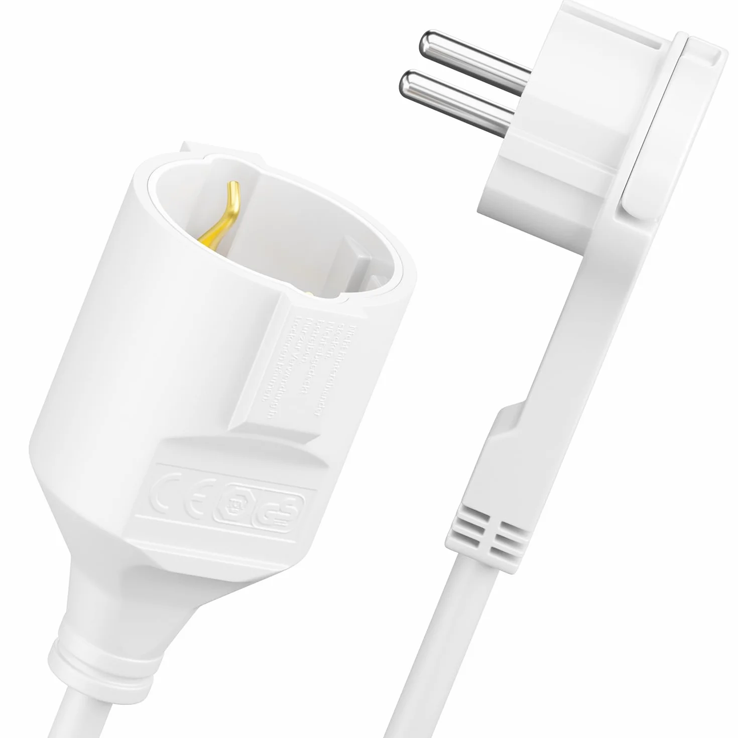 deleyCON 2m Cordon Alimentation Rallonge Fiche Plate Protection 3680W Blanc