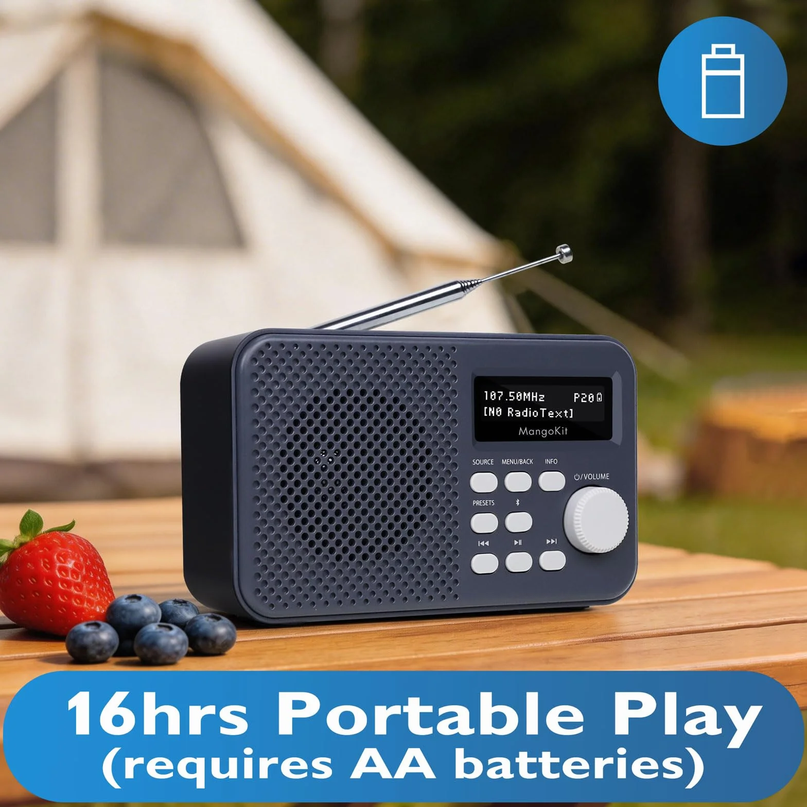 MD2-Plus Radio Dab/Dab+/FM Portable - Diffusion Bluetooth, 40 présélections, Grand écran LCD, Alimentation Secteur ou Piles, Prise Casque, Radio compacte pour Chevet ou Cuisine