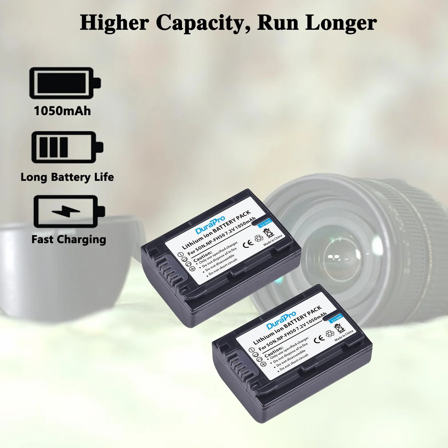 DuraPro Lot de 2 Batteries NP-FH50 NP FH50 + Chargeur de Batterie LCD USB pour Sony NP-FH30, NP-FH40, NP-FH50, NP-FH60, NP-FH70, NP-FH100, série H, Sony DCR-SR32, DCR-SR33,DCR-SR35,DCR-SR36,DCR-SR48