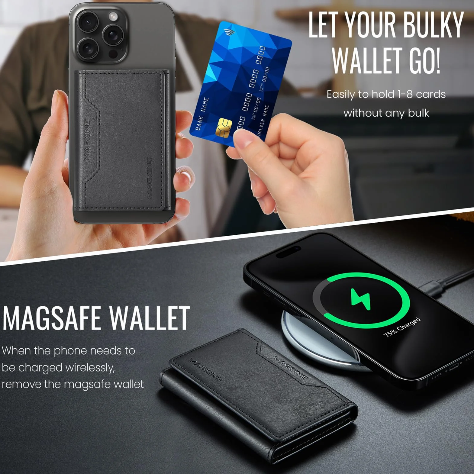 Portefeuille Cuir PU RFID 8 Cartes pour iPhone 17/16/15/14/13/12 Marron