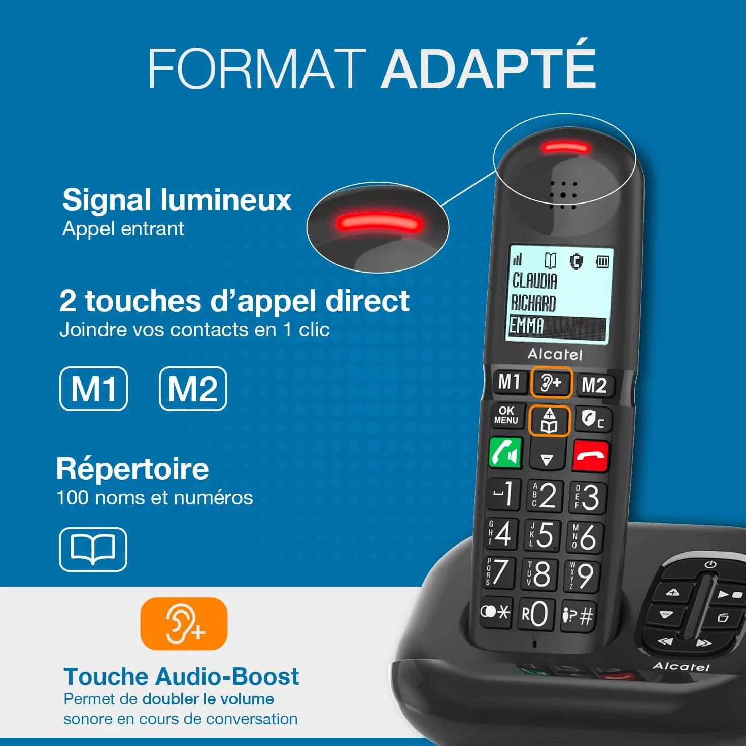 ALCATEL XL685 Voice Duo Téléphone Fixe sans Fil DECT Senior Format XL avec Répondeur, Grandes Touches, Noir