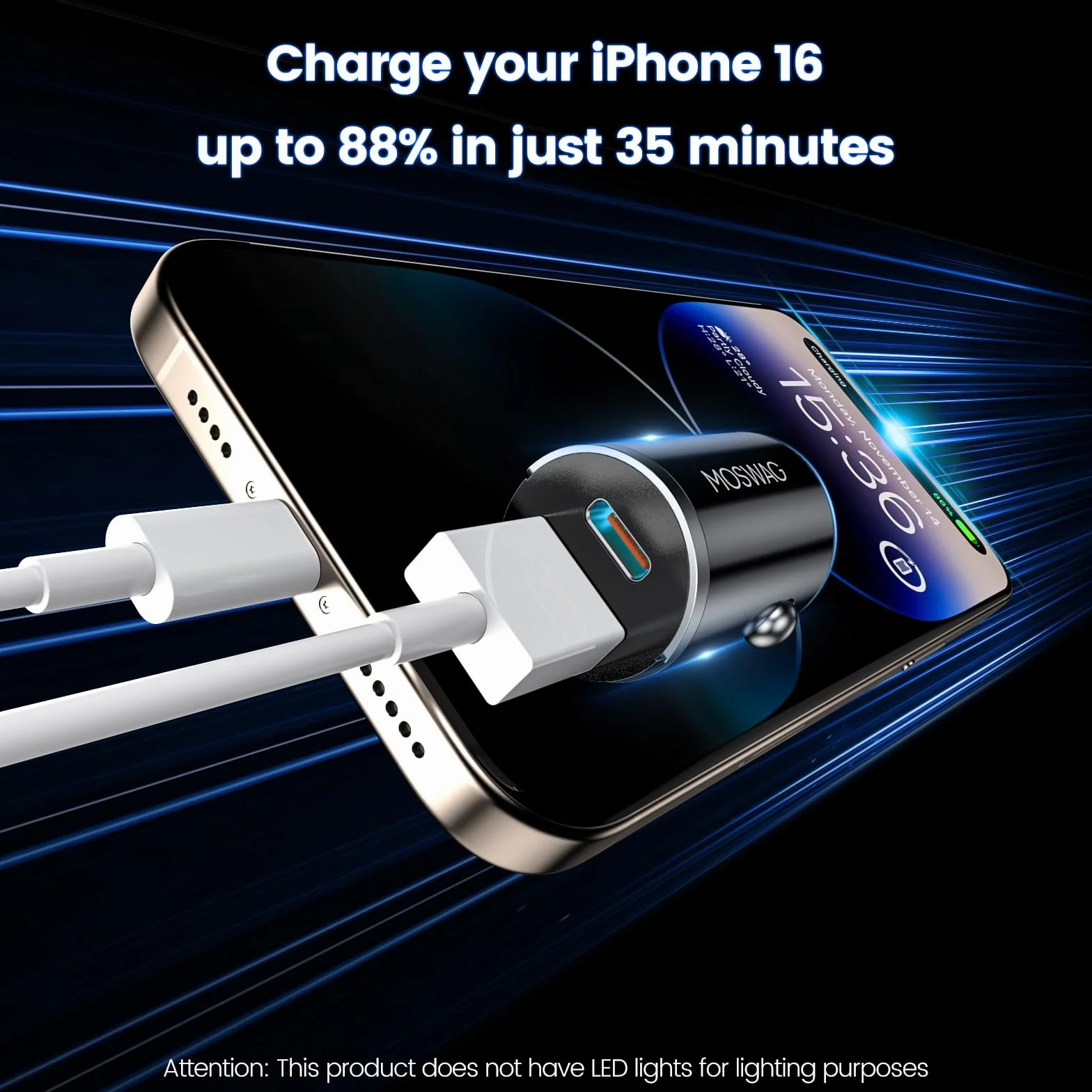 MOSWAG Allume Cigare USB C Adaptateur, 2 Ports Charge Rapide Chargeur Voiture with USB C USB A, QC3.0 Charge Rapide Chargeur Voiture