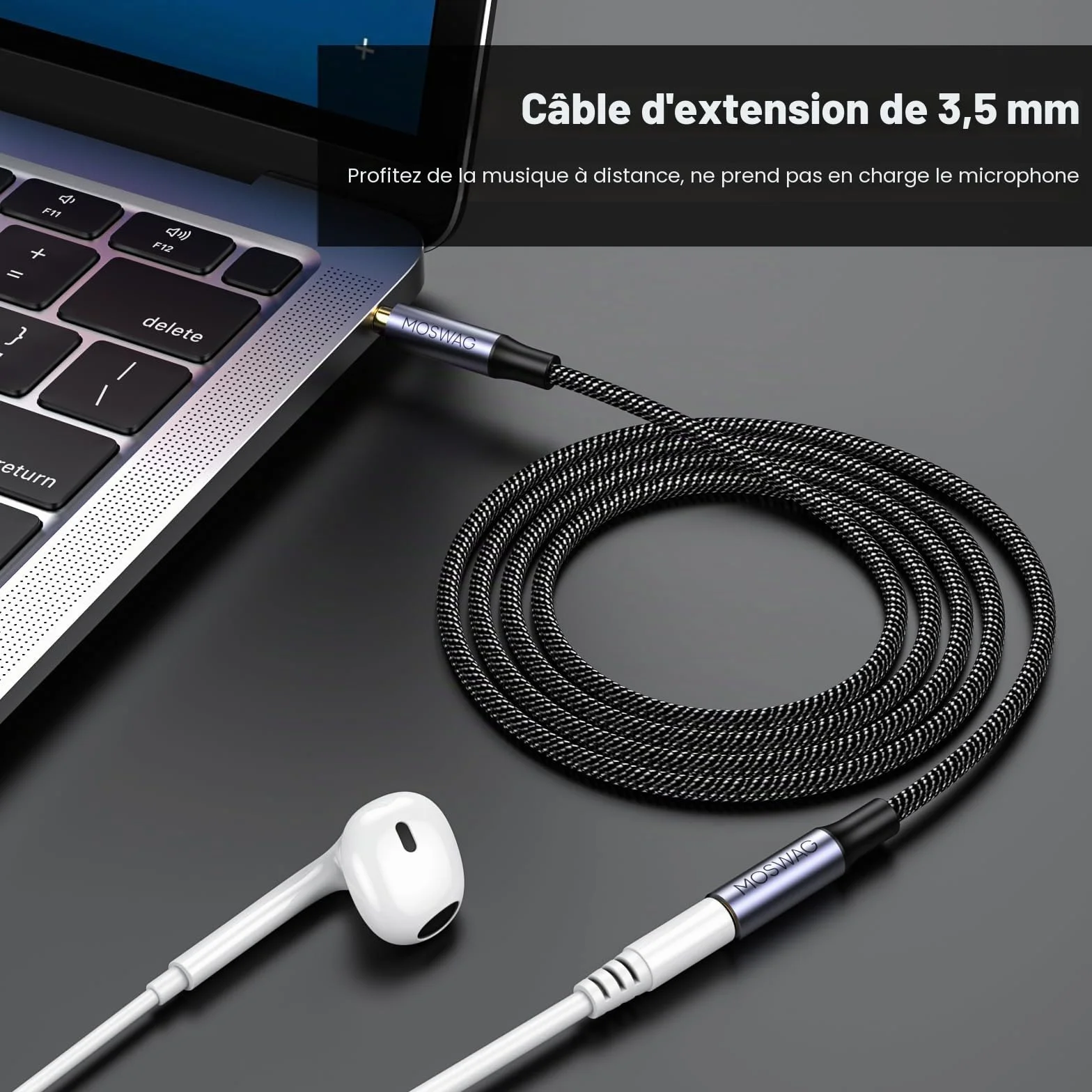 MOSWAG Rallonge Jack Audio 3.5 mm 3 Pôles pour Casque Micro, Nylon Tressé Jack Mâle vers Femelle Câble Extension Audio Stéréo Compatible avec MacBook, IMAC, voitures, téléviseurs, DVD (1M)