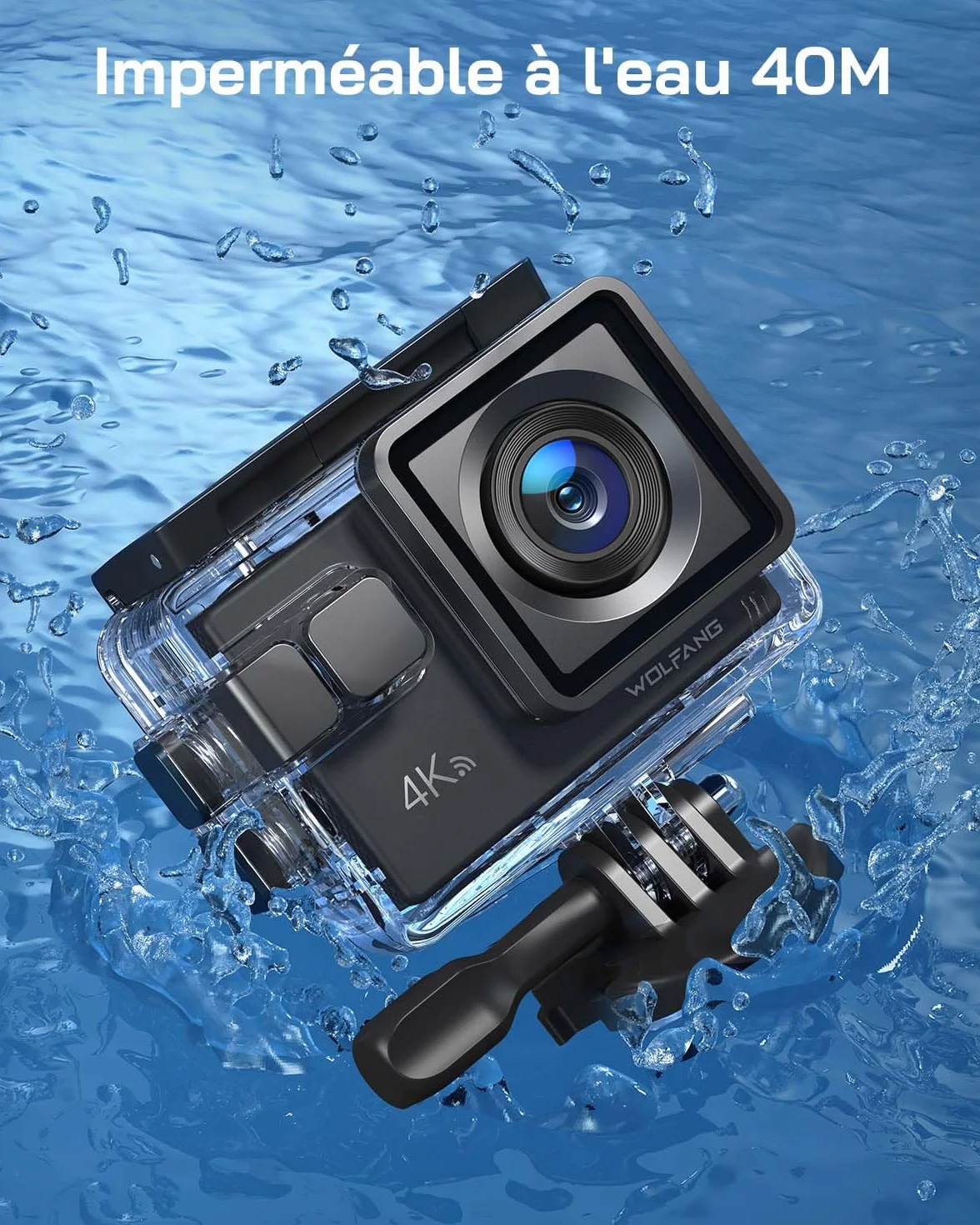WOLFANG GA100 4K 30FPS Caméra Sport WiFi 20MP Étanche 40m avec Double Microphone Télécommande