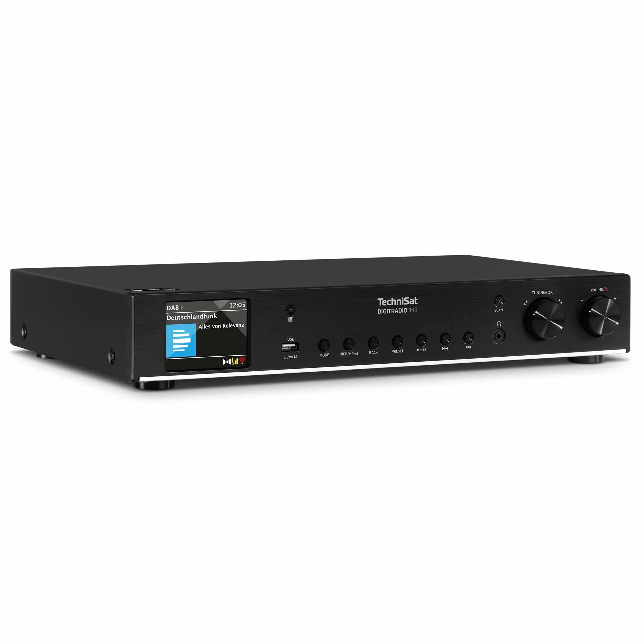 TechniSat DIGITRADIO 143 (V3) - Tuner HiFi Internetradio (Radio numérique Dab+, Streaming Audio Bluetooth, Spotify Connect, antenne Filaire, télécommande, Largeur 43,5 cm) Noir